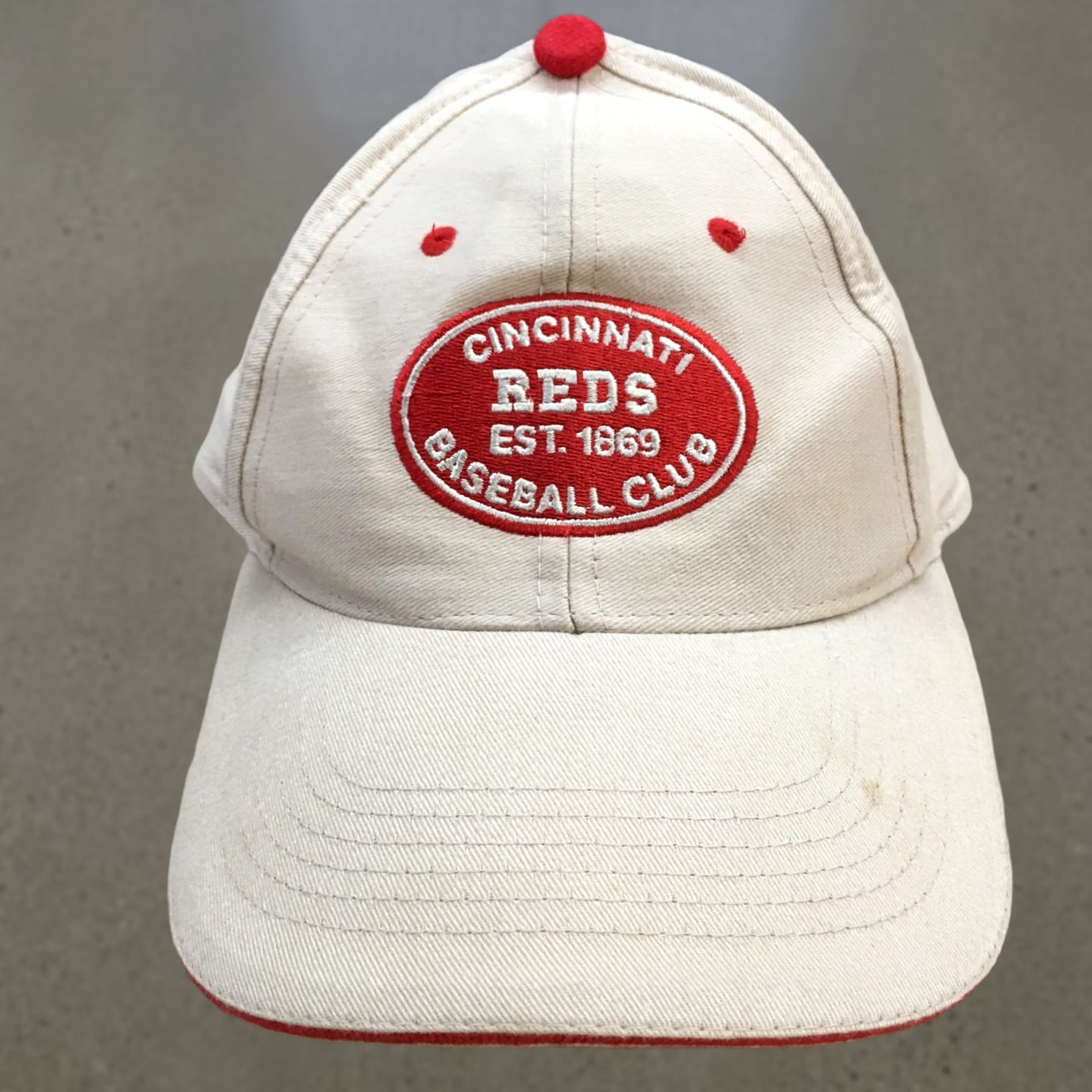 Vintage Cincinnati Reds 1869 Baseball Cap Hat Mens One Size Beige Adjustable Embroidered Size ONE SIZE - 1 Thumbnail