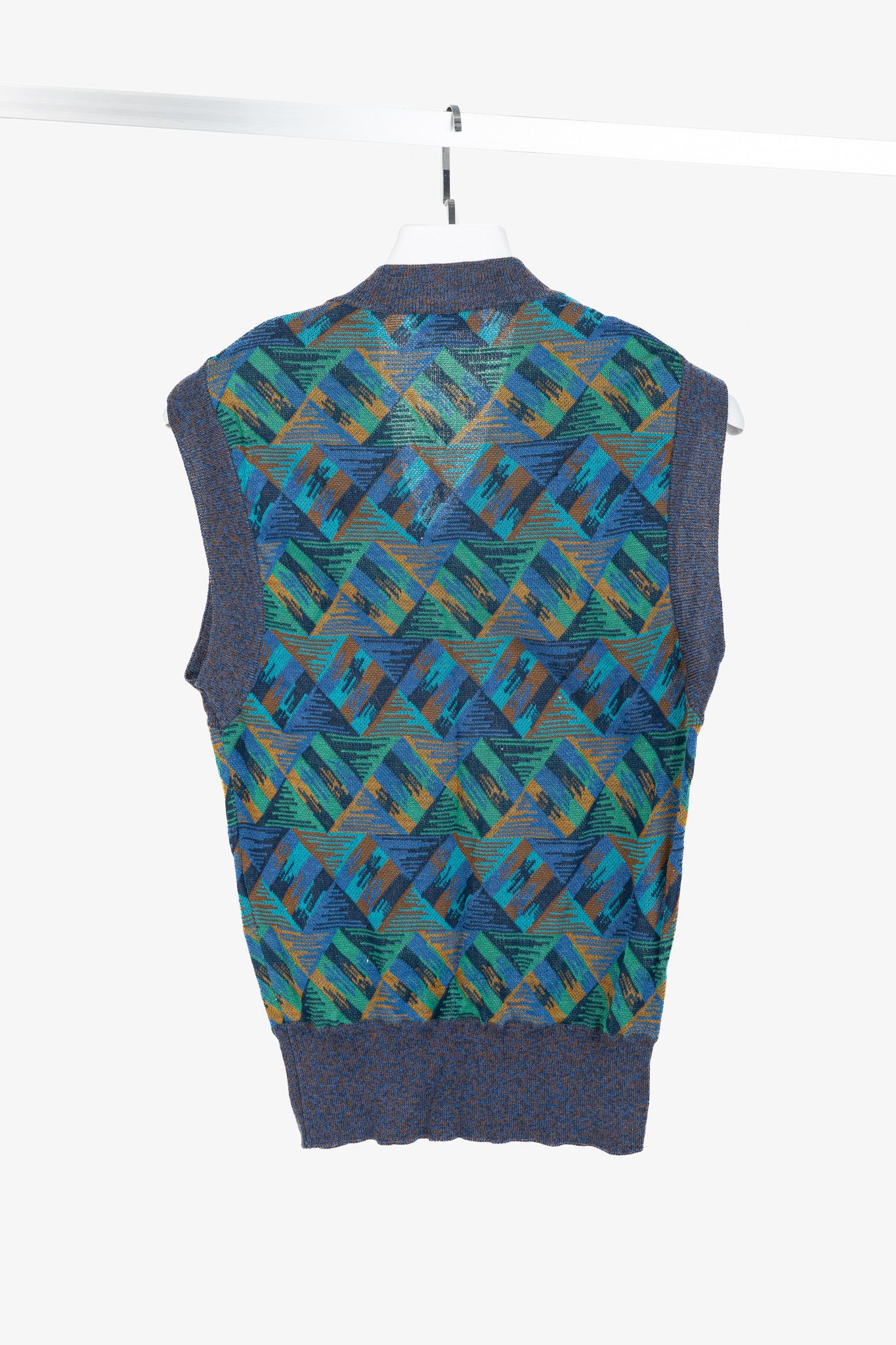 Missoni Missoni 80's-Vintage Cotton Triangle-Jacquard Sweater Vest Size L / US 10 / IT 46 - 2 Thumbnail