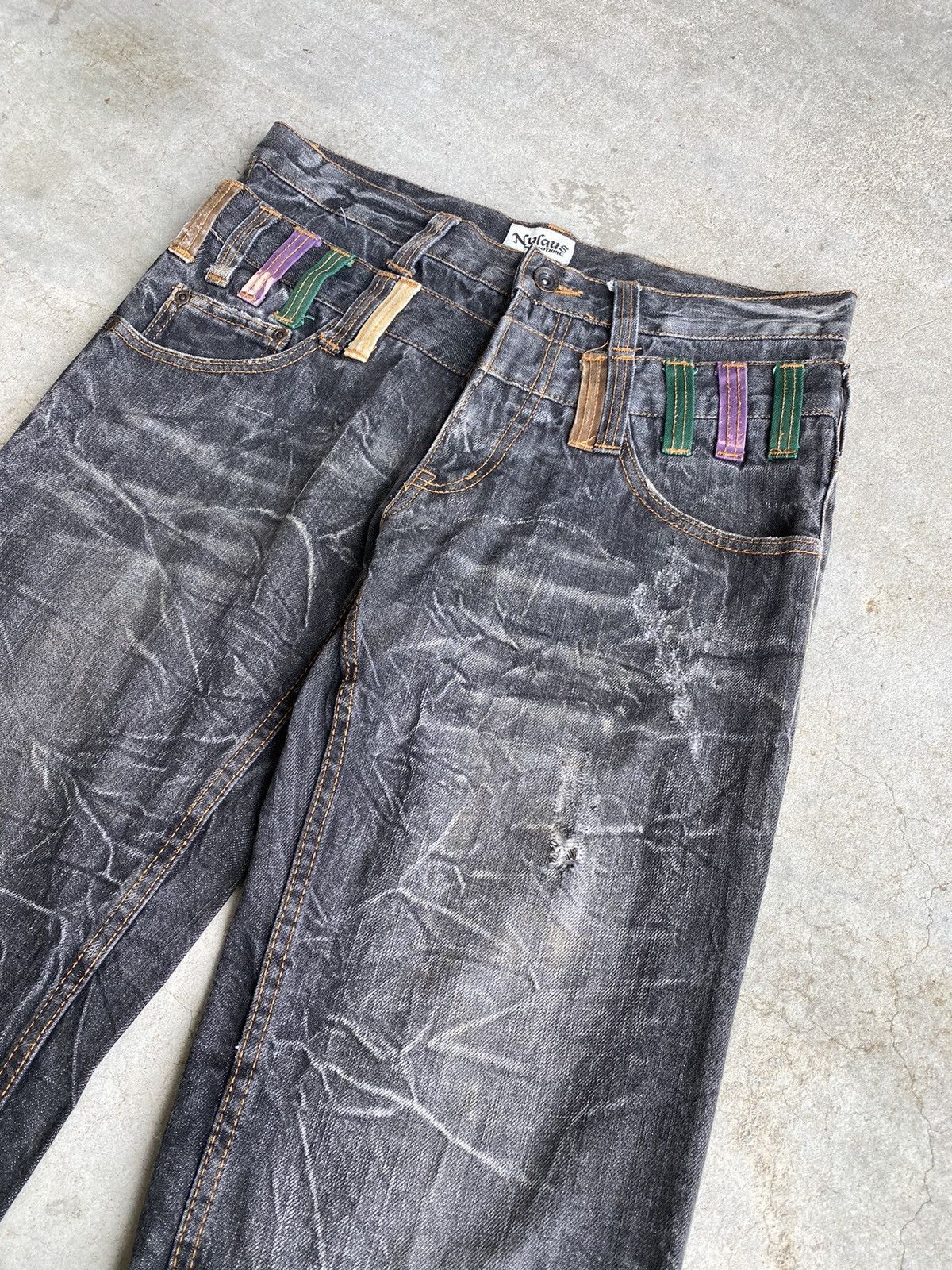 Japanese Brand NYLAUS JEANS DOUBLE WAIST DOPE STONE WASH FADED DESIGN OPIUM Size US 31 - 3 Thumbnail