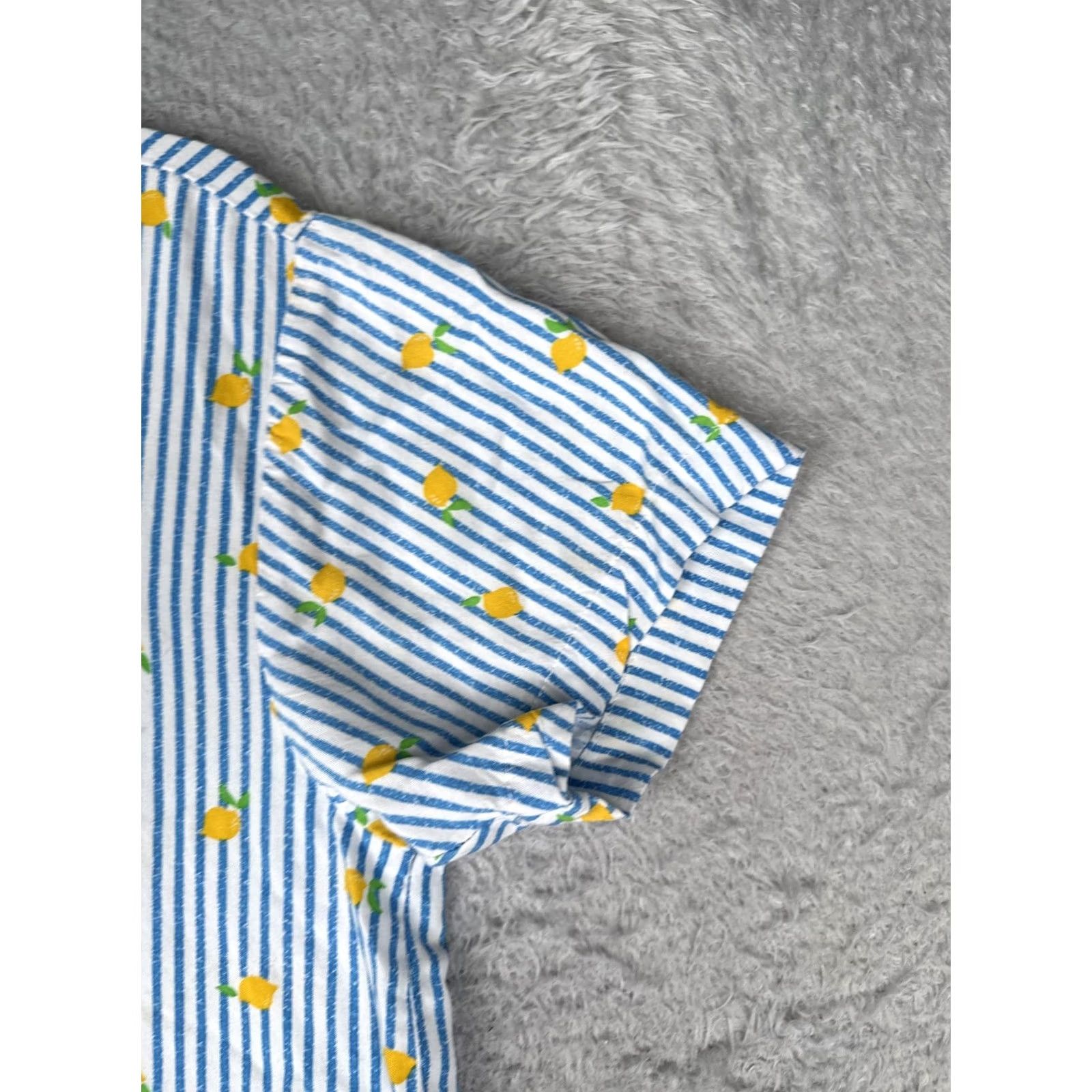 Empyre Empyre Teens Medium Multicolor Short Sleeve Button-Up Shirt Lemon Print Striped Lightweight Casual Size M / US 6-8 / IT 42-44 - 2 Thumbnail