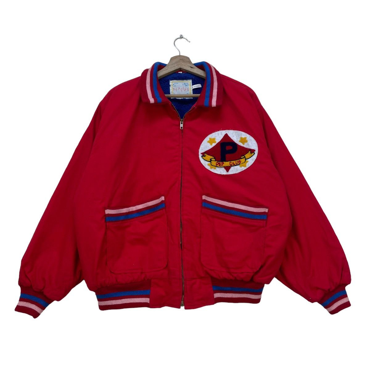 image of Bomber Jacket x Lightning Bolt Vintage Lightning Bolt Bomber Sherpa Lining Jacket in Red (Size XL)