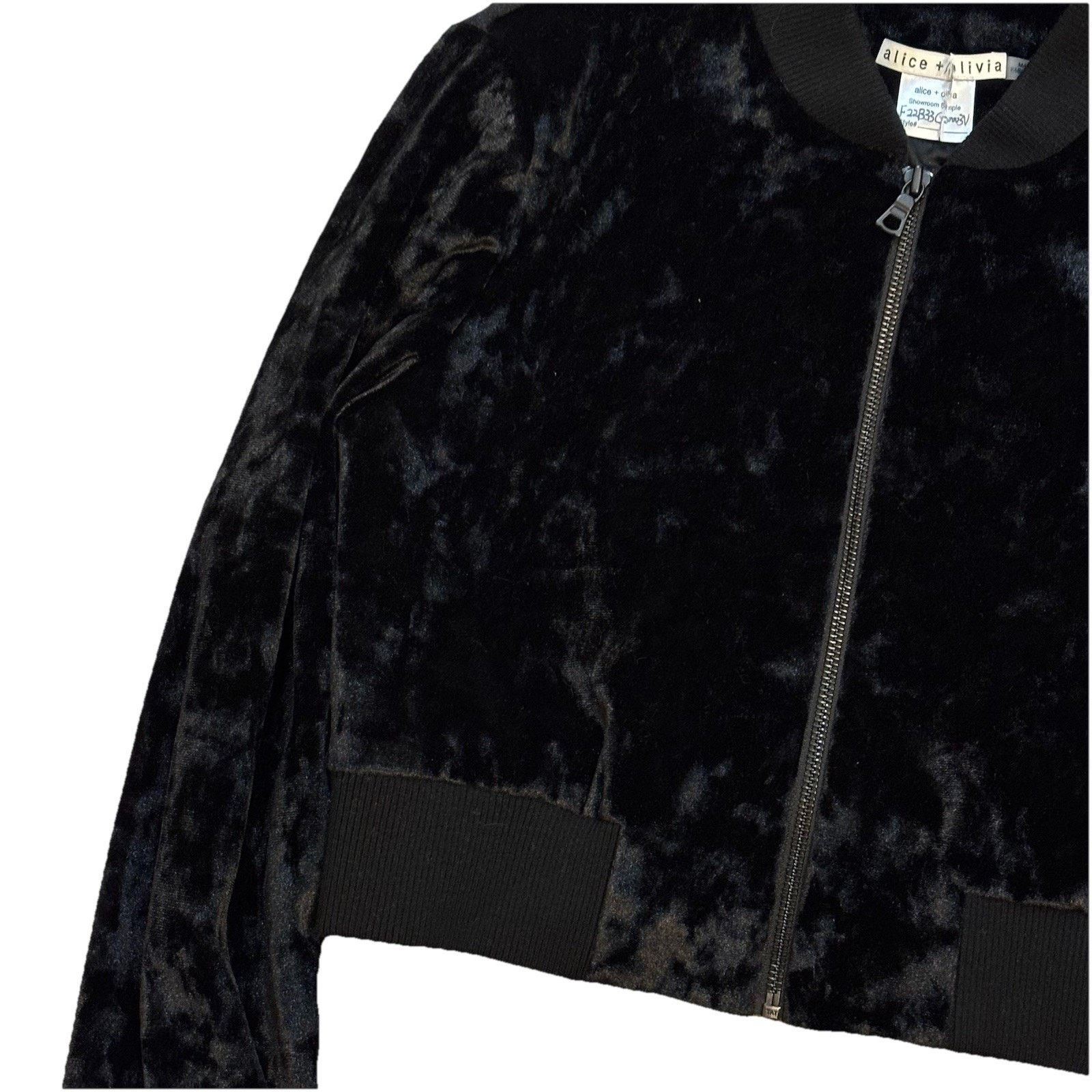 Alice + Olivia Alice Olivia Velour Black Bomber Jacket Womens Small Size S / US 4 / IT 40 - 2 Thumbnail