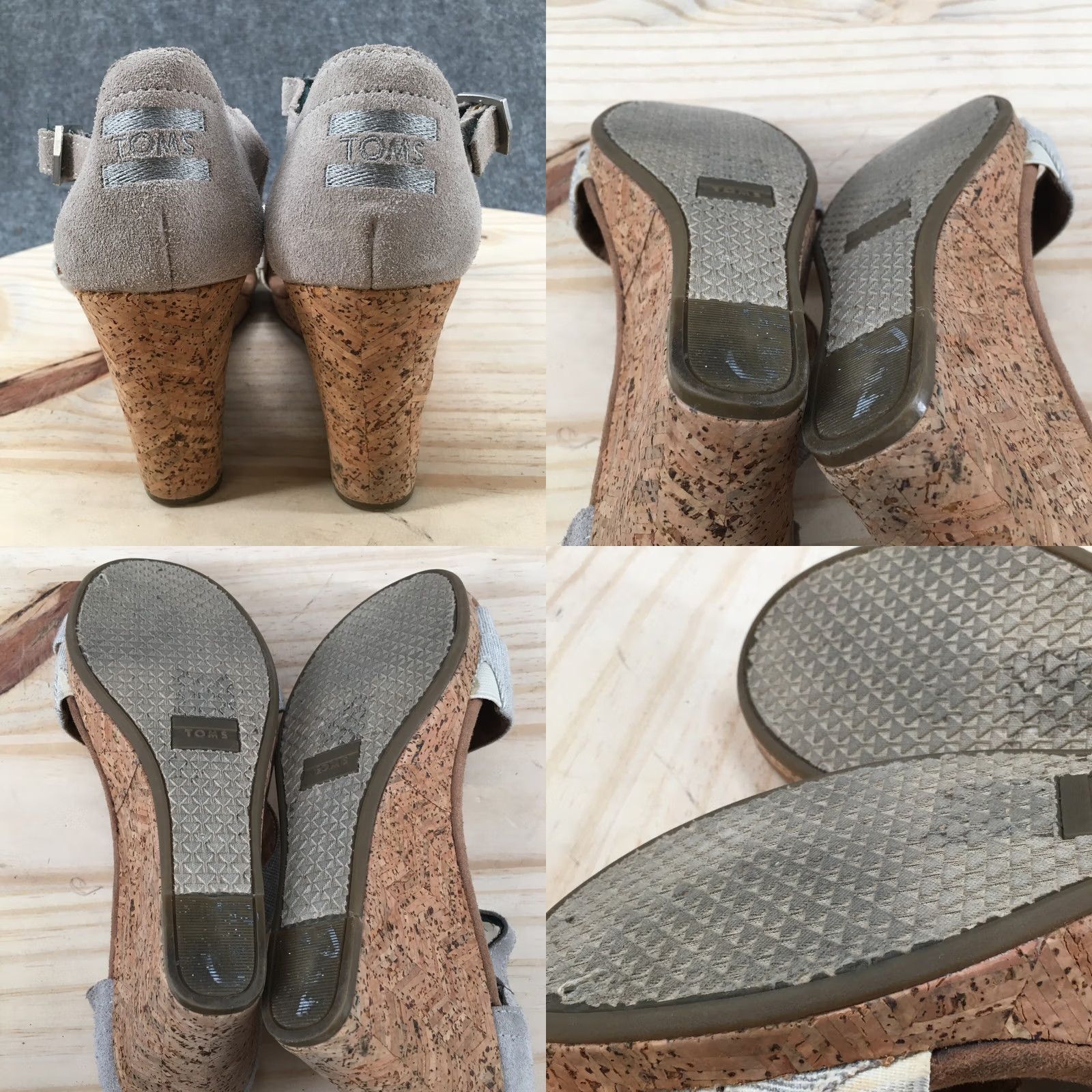 Toms TOMS Clarissa Beige Strappy Wedge Heel Open Toe Sandals Womens 9 Power Duo Ankle Strap Casual Shoes Size US 9 / IT 39 - 8 Thumbnail