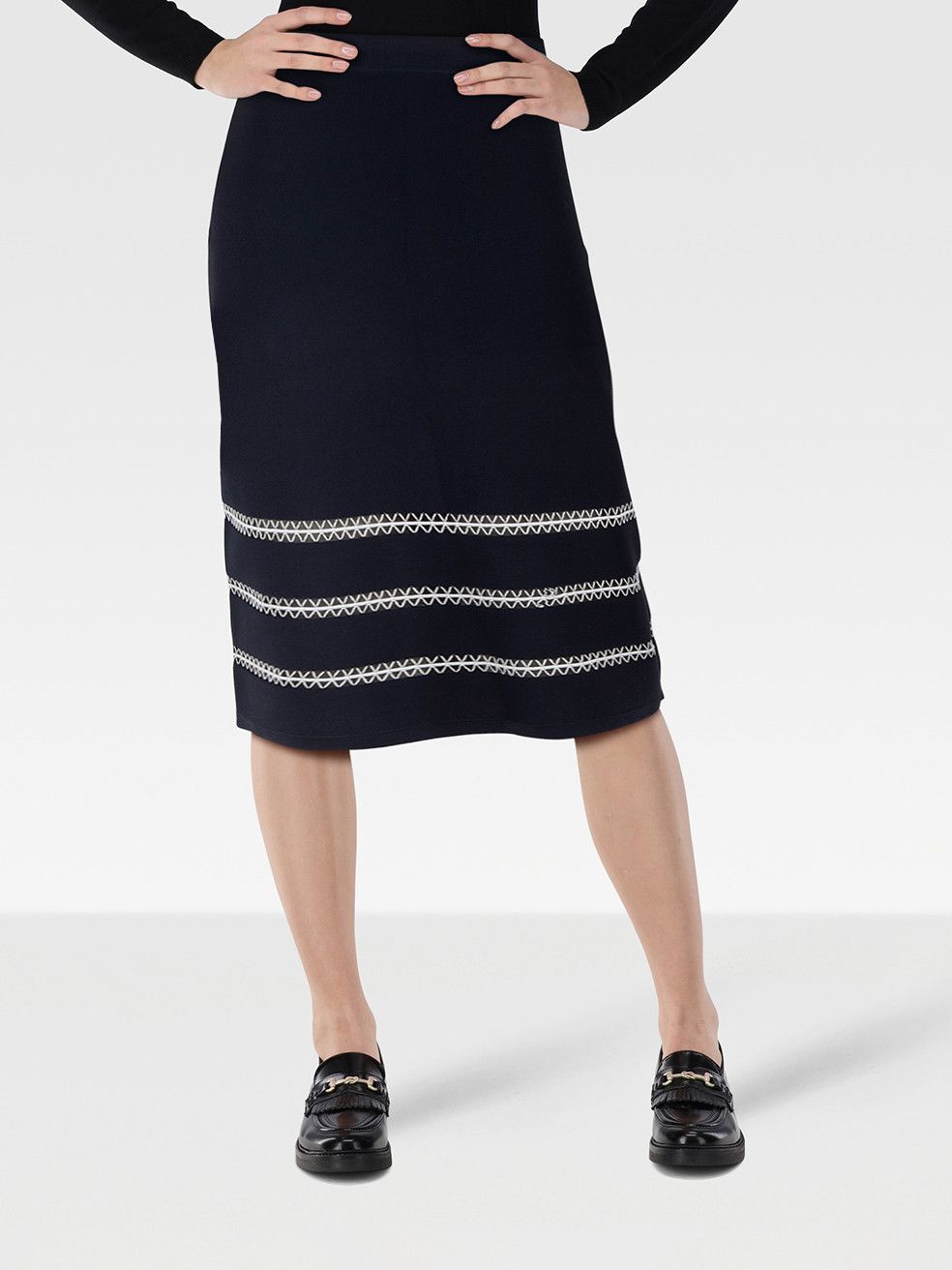 Jonathan Simkhai Navy Striped Midi Pencil Skirt Size 27" / US 4 / IT 40 - 1 Thumbnail