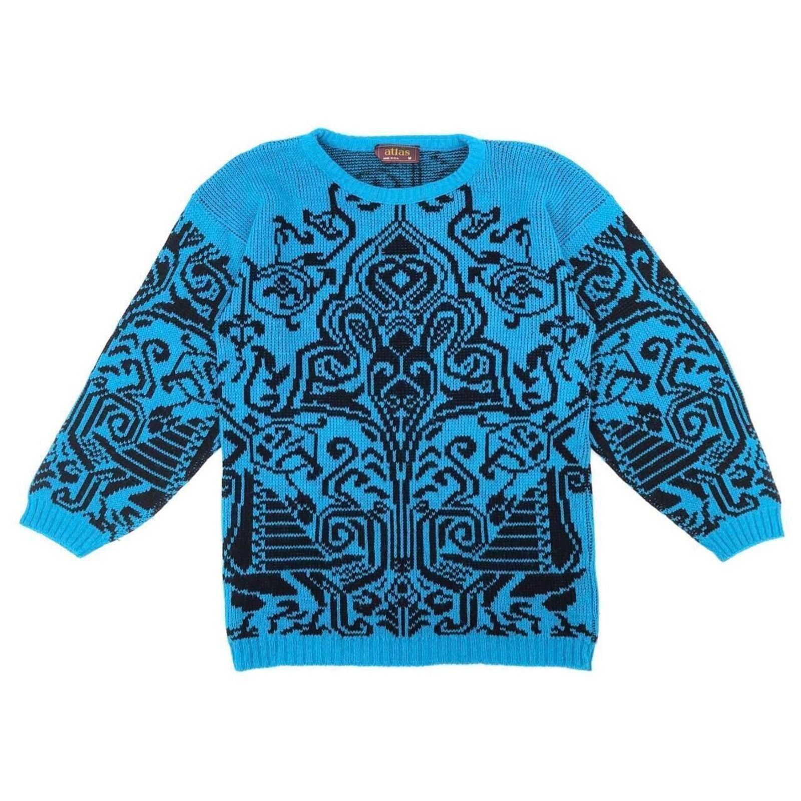 Vintage 80s aqua & black sweater 1980s vintage Size M / US 6-8 / IT 42-44 - 1 Thumbnail