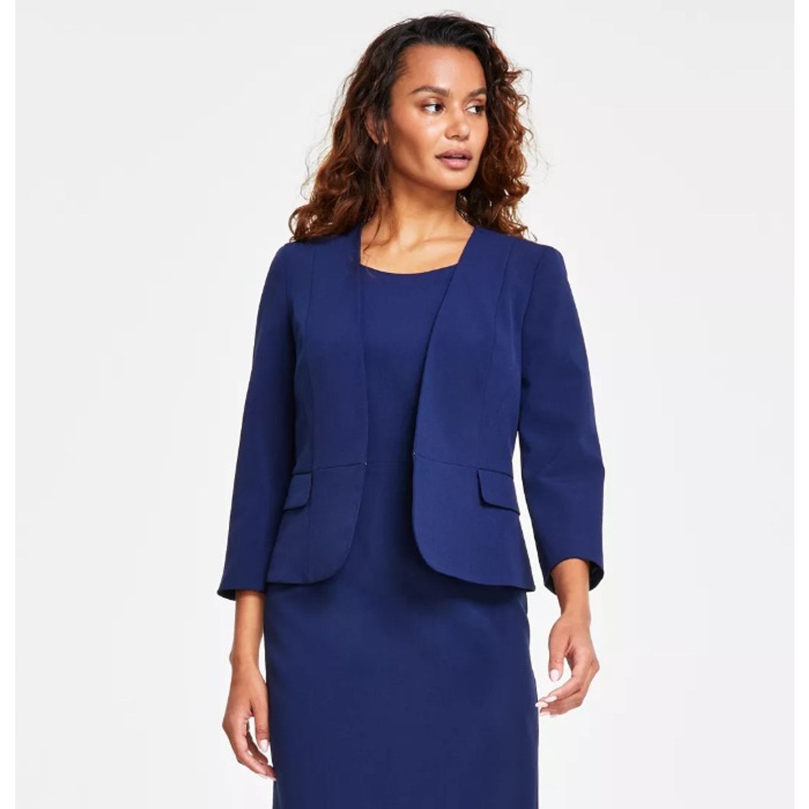 The Unbranded Brand Le Suit Women Bright Navy Open Front Suit Blazer Size US 14 Size XL / US 12-14 / IT 48-50 - 1 Thumbnail