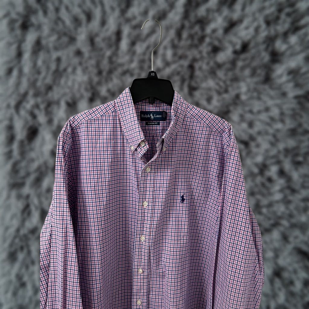 Ralph Lauren VINTAGE Ralph Lauren Shirt Mens XL Pink Blue Oxford Plaid Button Down Logo L/S Size US XL / EU 56 / 4 - 1 Thumbnail