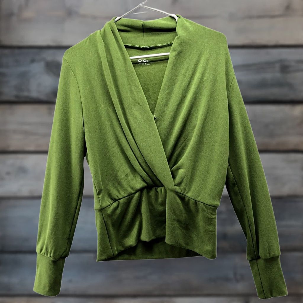 Vintage OGL Move Surplice Wrap Top Womens S Green Long Sleeve Jersey Blouse" Size S / US 4 / IT 40 - 1 Thumbnail