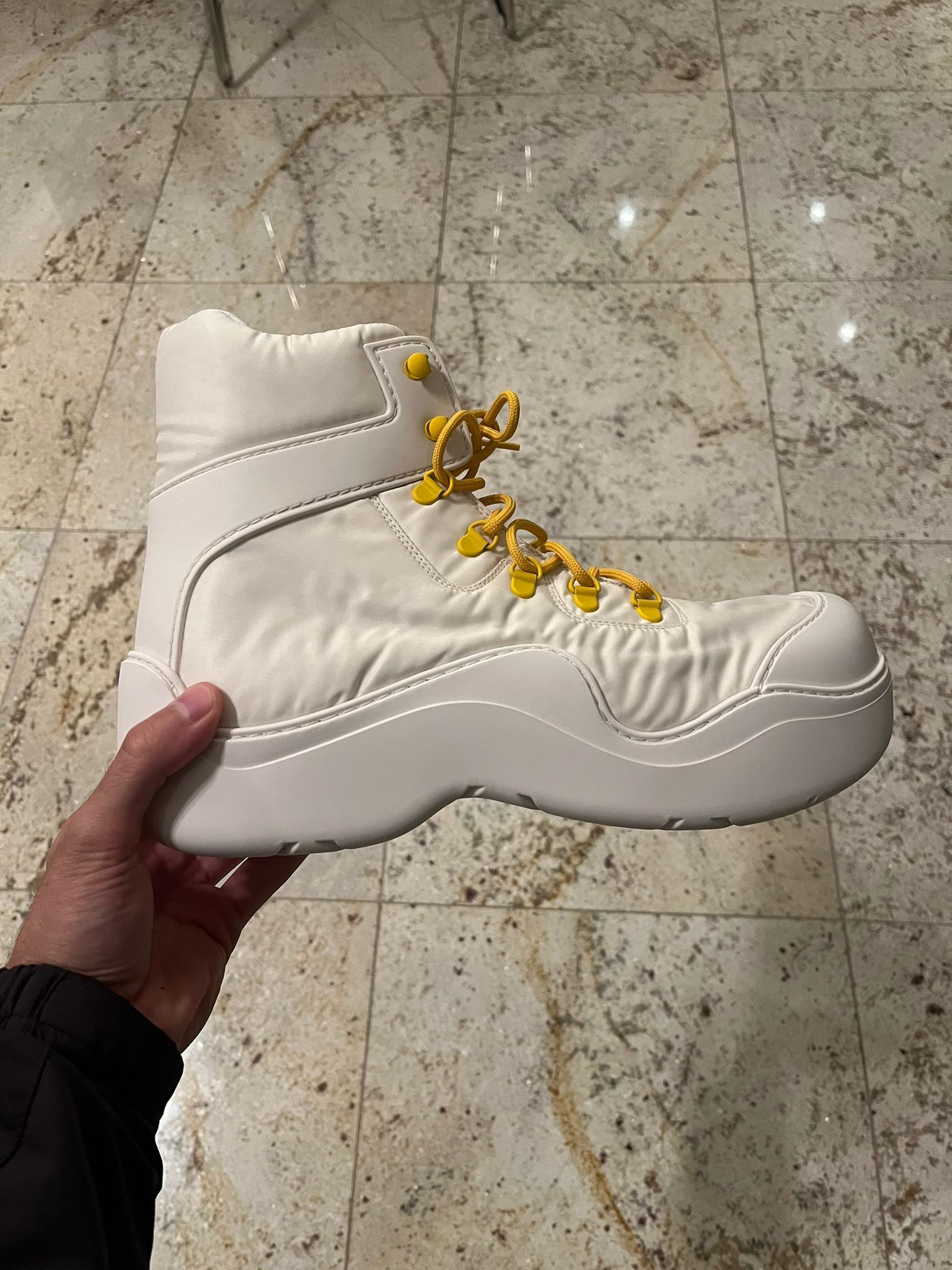 Bottega Veneta o1rshd1 Puddle Bomber Boots in String / Egg Yolk Size US 13 / EU 46 - 16 Thumbnail