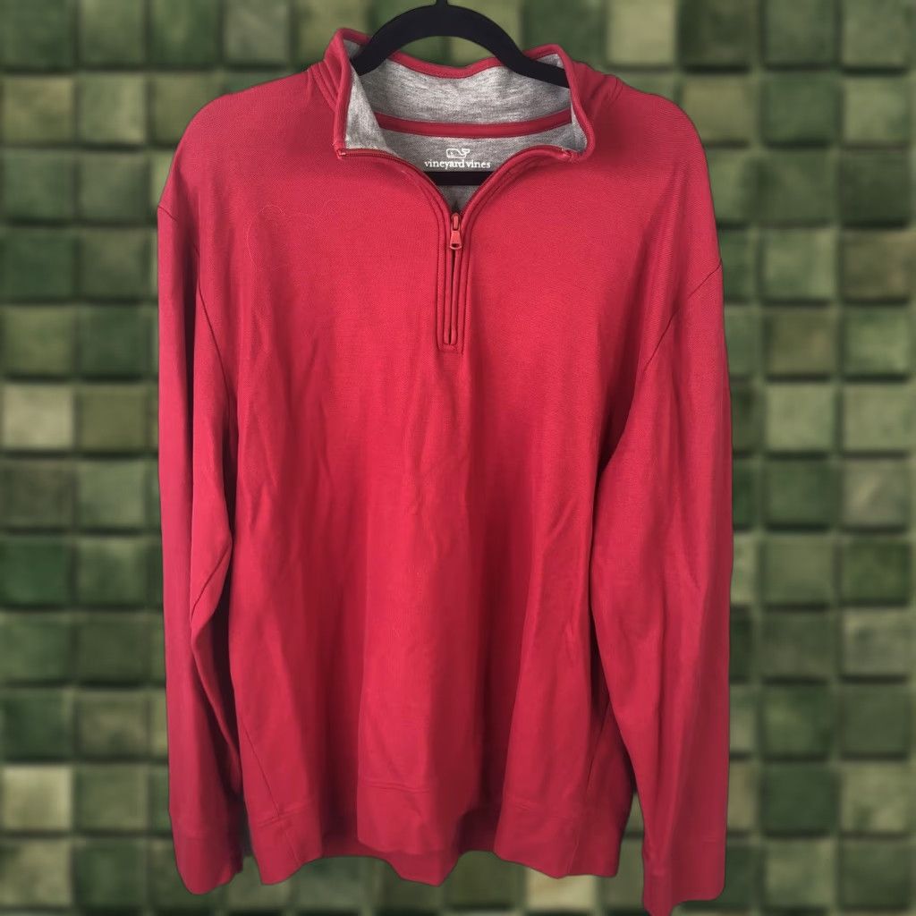 Vineyard Vines Vineyard Vines Sweater Mens XL Red 1/4 Zip Mock Neck Pima Cotton Knit Pullover Size US XL / EU 56 / 4 - 1 Thumbnail