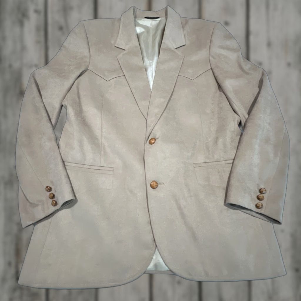 Camel VINTAGE Pioneer Wear Western Jacket Blazer Mens 44L Camel Polyester Rockabilly Long USA Jacket Adult Mens 80s Size 44R - 1 Thumbnail