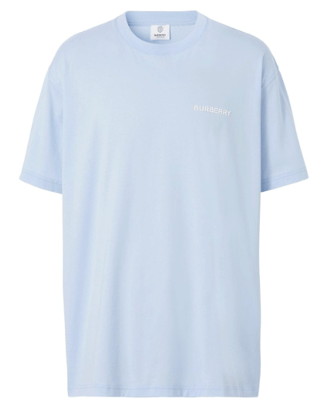 image of Burberry Back Monogram Motif Cotton Oversized T-Shirt Sky Blue, Men's (Size 2XL)