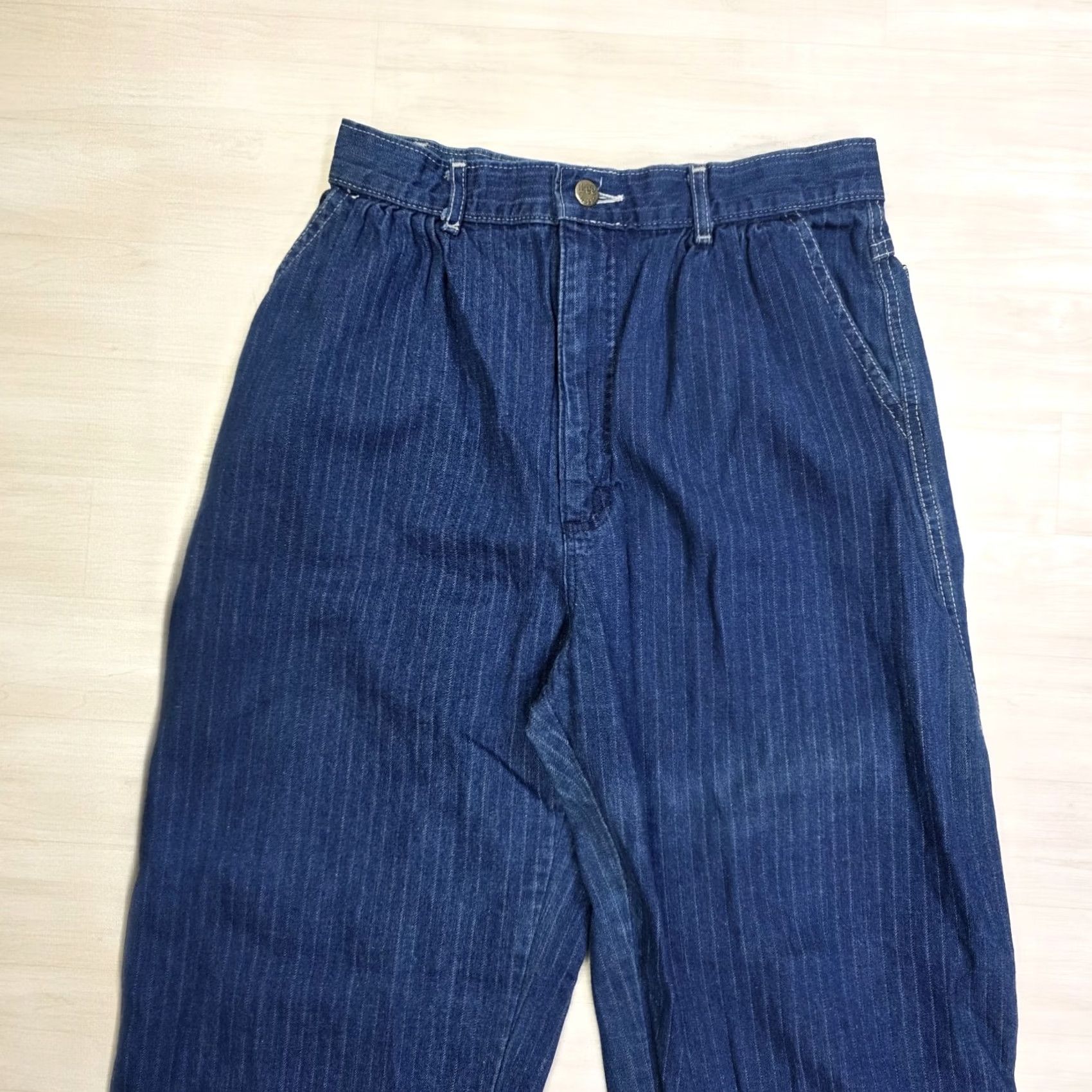 Lee VINTAGE Lee Jeans Blue Pinstripe High Rise Straight Leg Denim 25 x 30 Womens 90s Straight Jeans Size 42" / US 20 - 3 Thumbnail