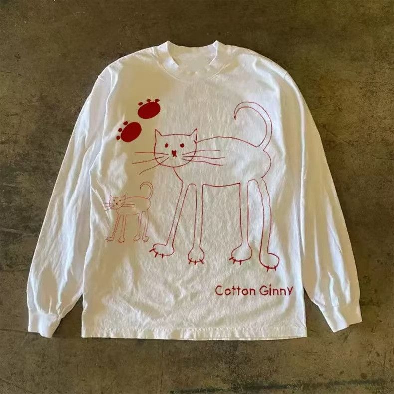Vintage White washed retro cat print long-sleeved t-shirt Size US M / EU 48-50 / 2 - 1 Thumbnail