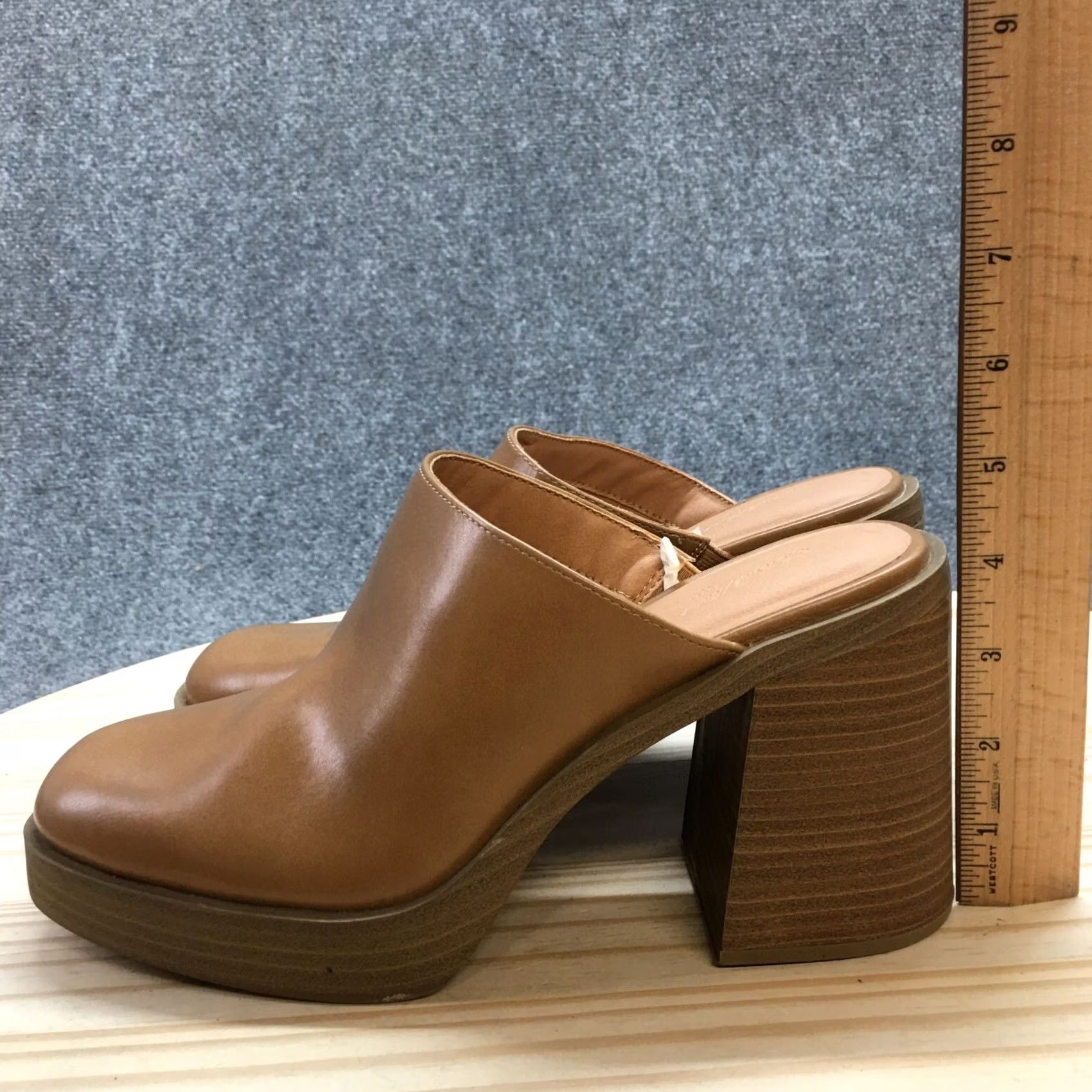 Vintage Universal Thread Heels Women Platform Mule Brown Faux Leather Slip On 10" Size US 10 / IT 40 - 7 Thumbnail