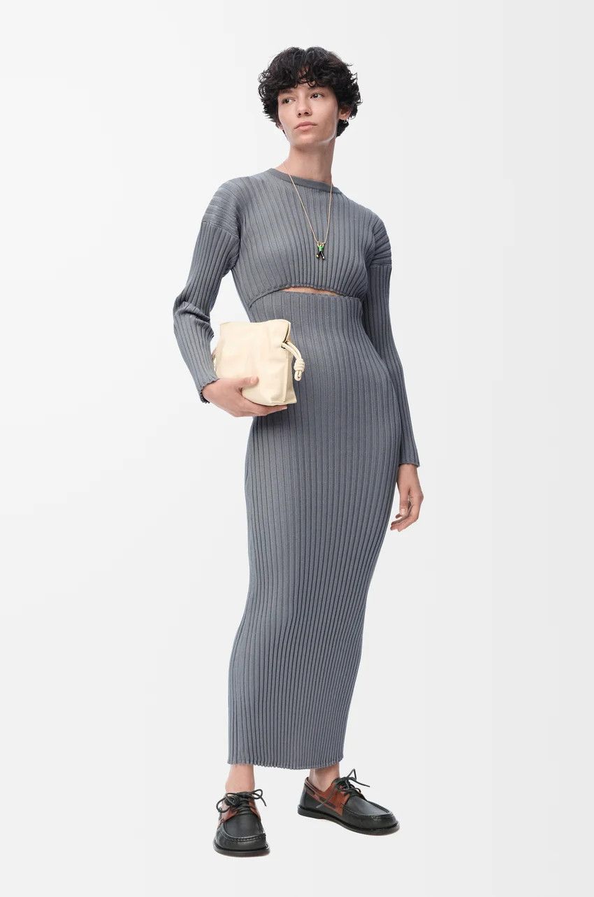 Loewe o1loc1c0525 Dress in Cotton And Viscose Blend in Grey Size L / US 10 / IT 46 - 2 Thumbnail