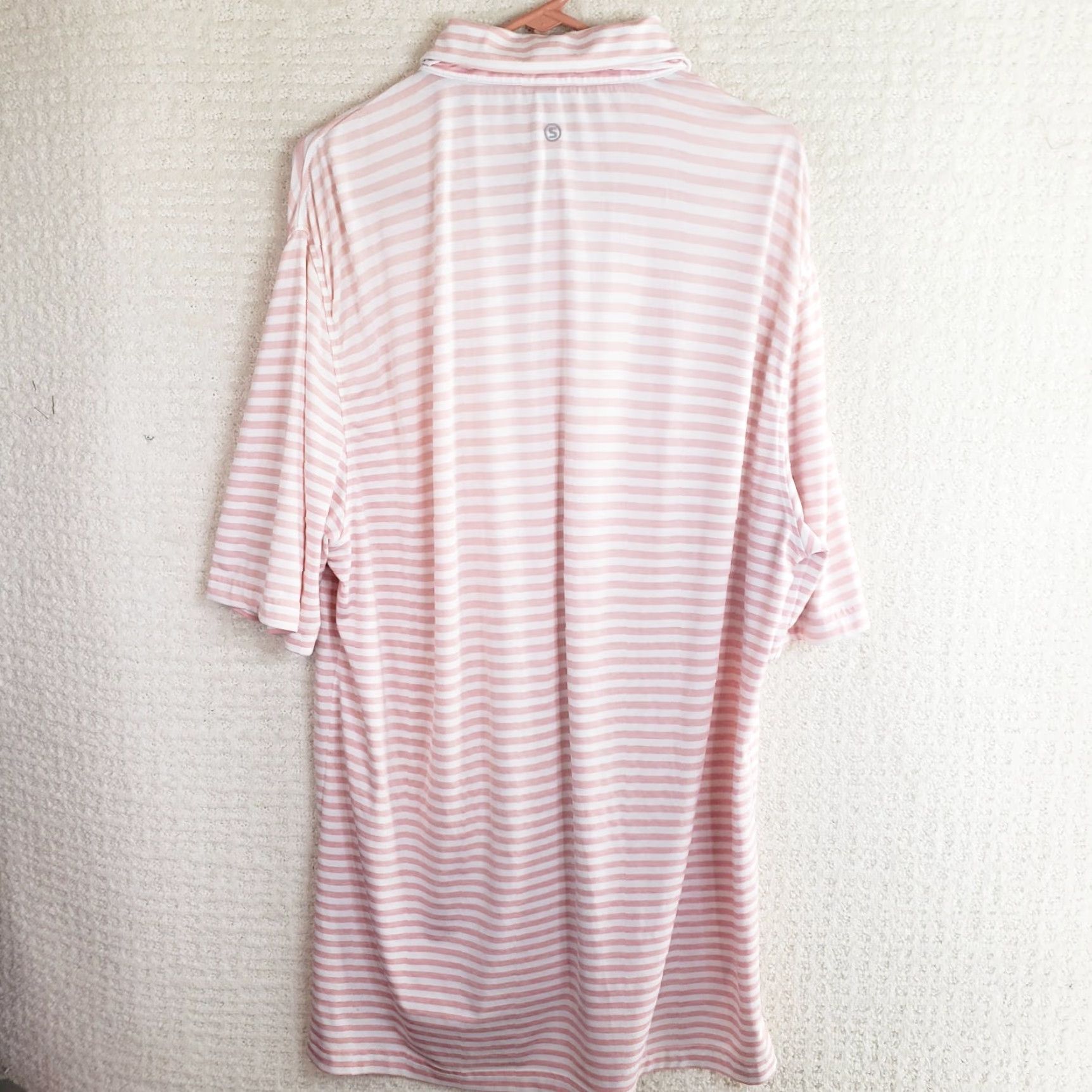 Vintage Stitch Polo Shirt Mens Large Pink White Striped Performance Golf Stretch Shirt Size US L / EU 52-54 / 3 - 6 Thumbnail