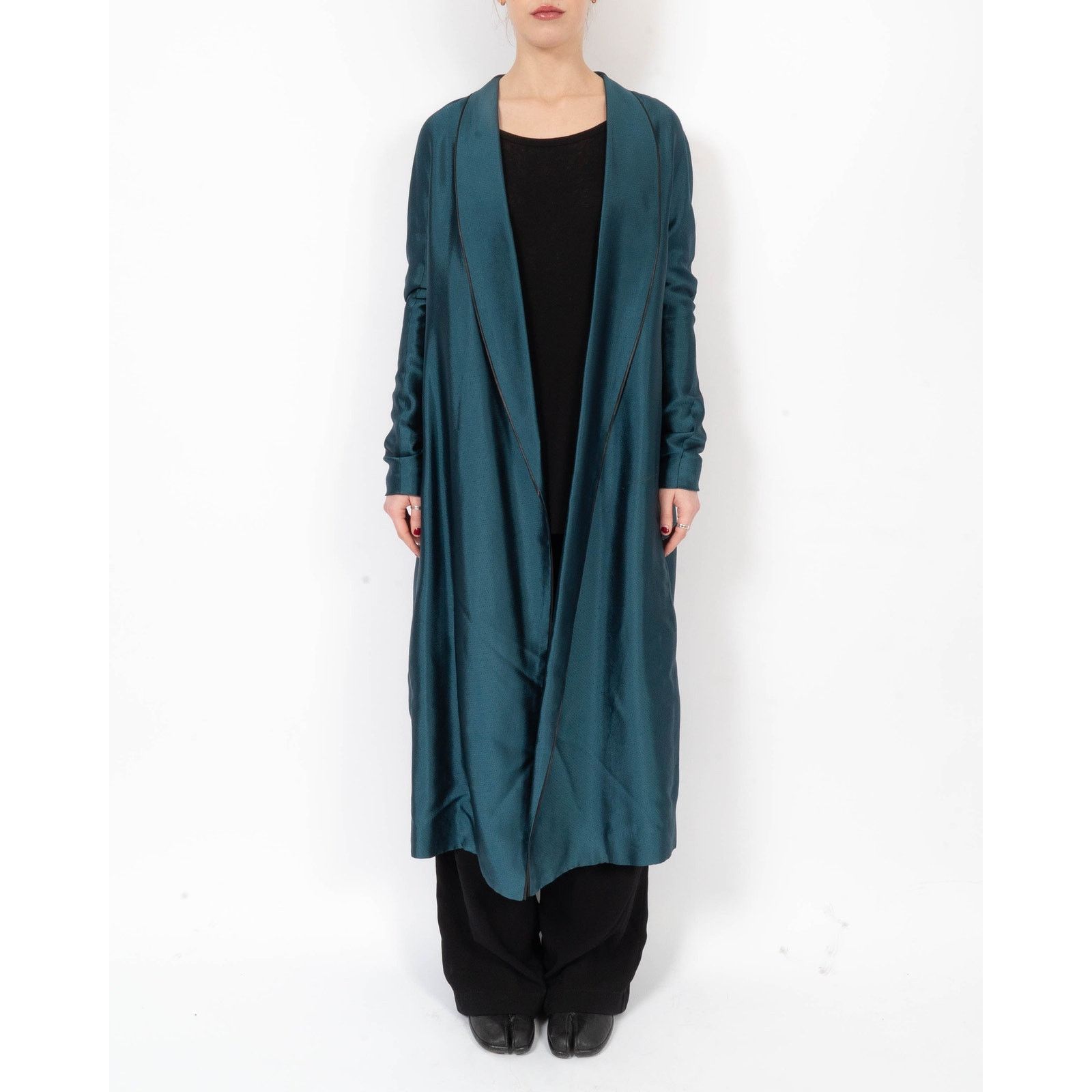 Haider Ackermann FW11 Unstructured Long-Coat in Blue Textured Viscose Size S / US 4 / IT 40 - 1 Thumbnail