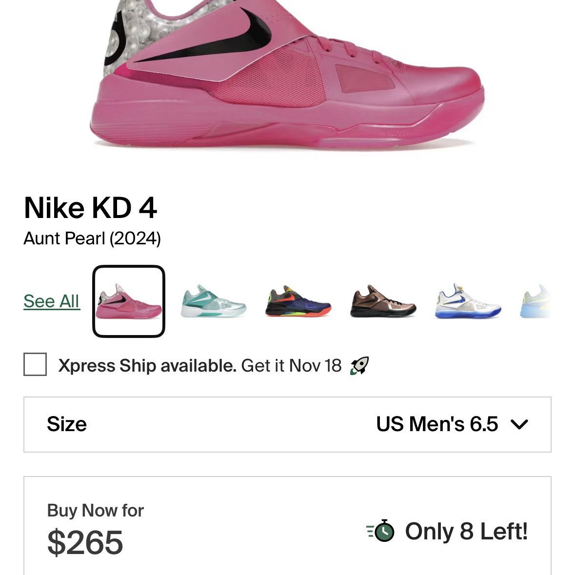 Nike KD4 “Aunt Pearl” Size US 6.5 / EU 39-40 - 9 Thumbnail