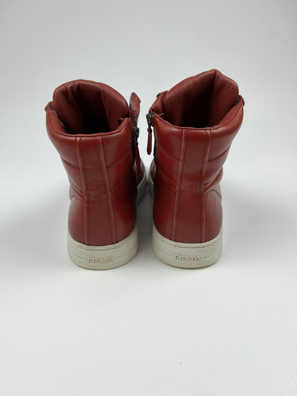 Prada PRADA Sneakers Hi Top Leather Shoes Side Zip Red Tab Logo Size US 10 / EU 43 - 10 Thumbnail