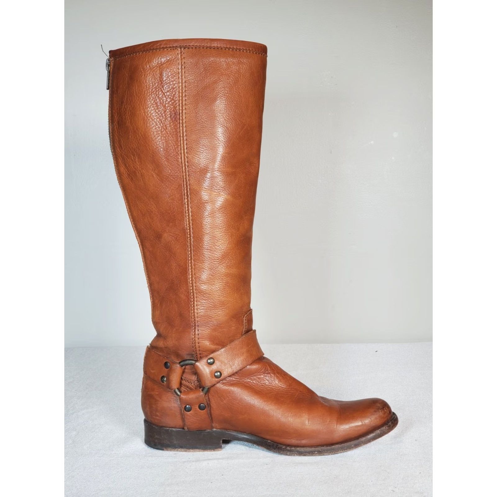 Frye FRYE Phillip Harness Tall Riding Boots Whiskey Brown Leather 76849 Women US 7 B Knee High Zip Leather Block Heel Boots Size US 7 / IT 37 - 4 Thumbnail