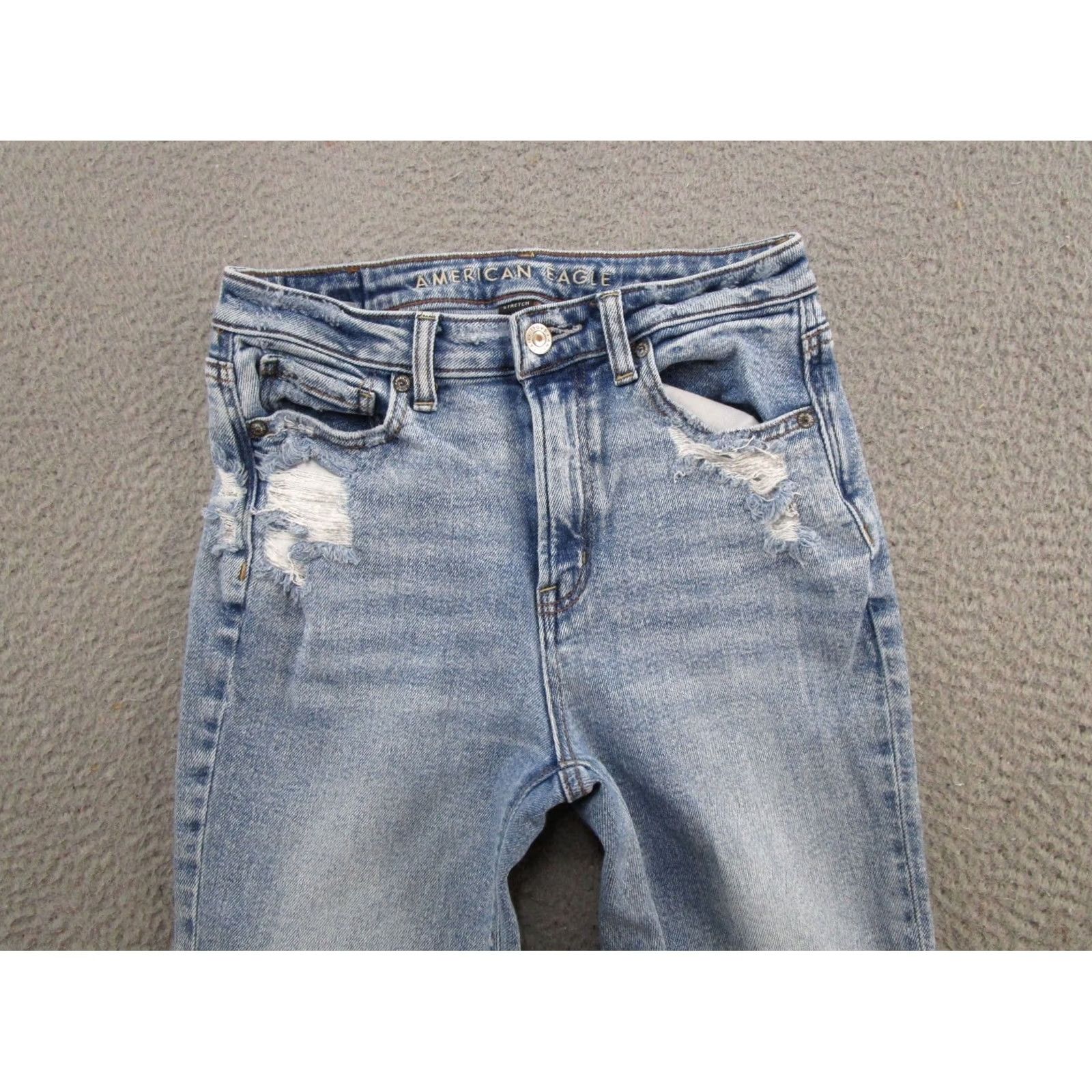 American Eagle Outfitters American Eagle Outfitters Jeans 5-Pocket Denim High Rise Stretch Distressed Mom Size 0 Blue Womens Long Short Hand? Size 25" / US 0 / IT 36 - 3 Thumbnail
