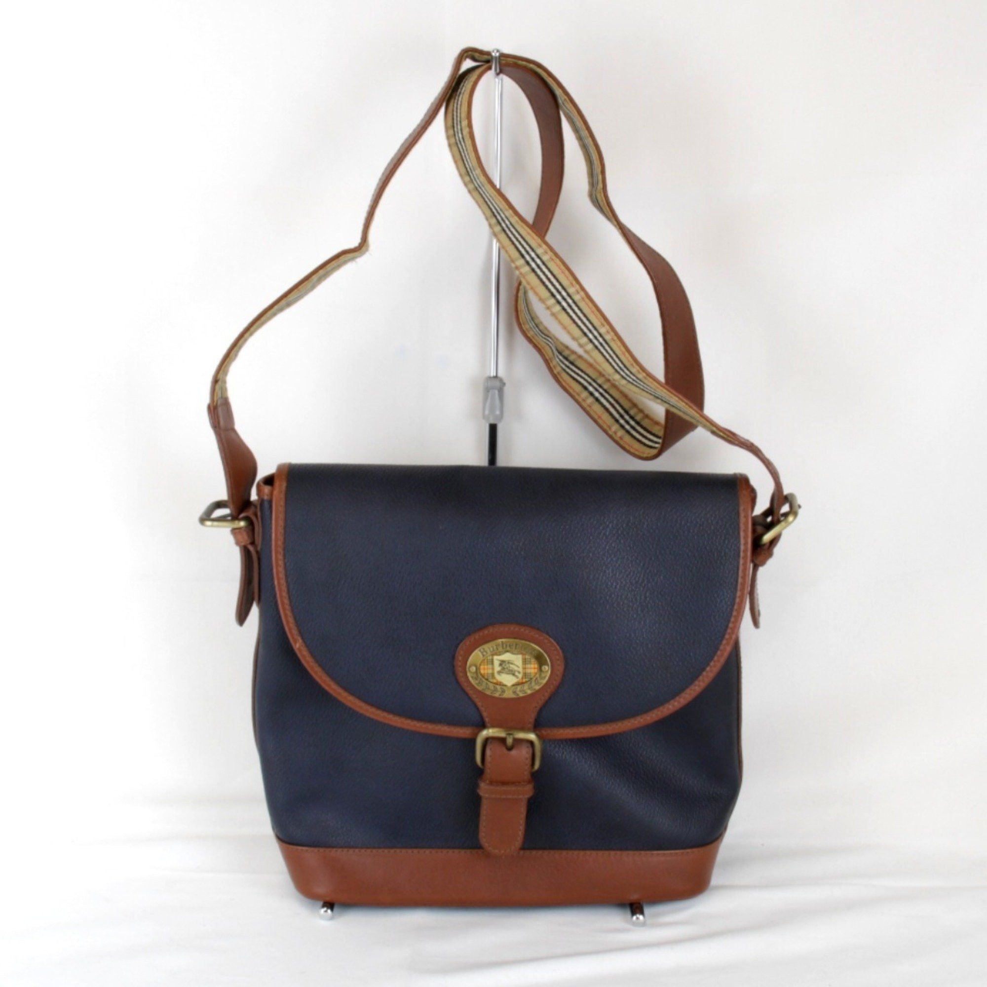 Burberry Shoulder Bag Leather Navy Women's in Blue