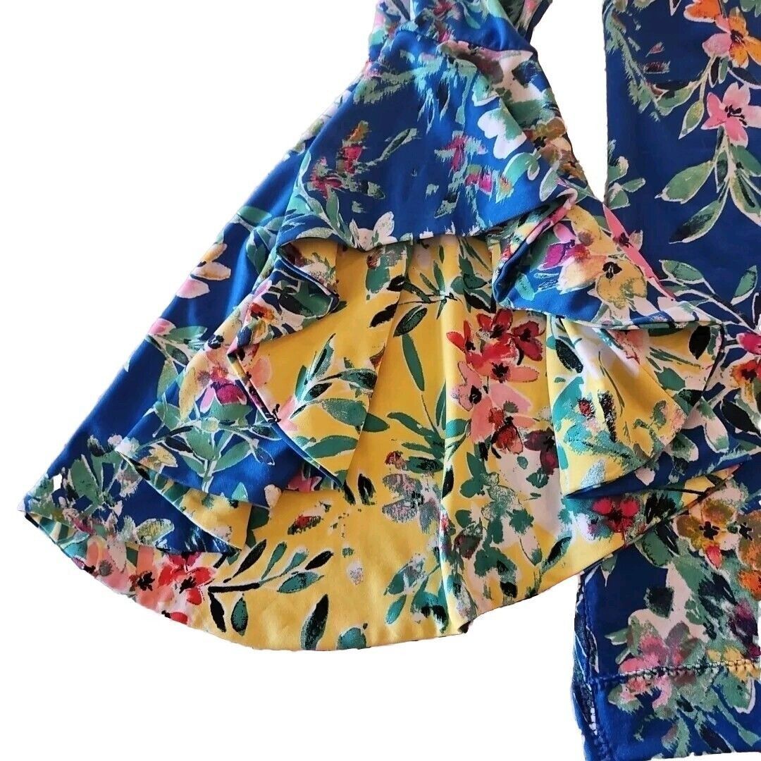 Vintage Shelby Palmer Bell Sleeve Tunic Top Womens 12 Teal Floral Pr Size XL / US 12-14 / IT 48-50 - 9 Thumbnail