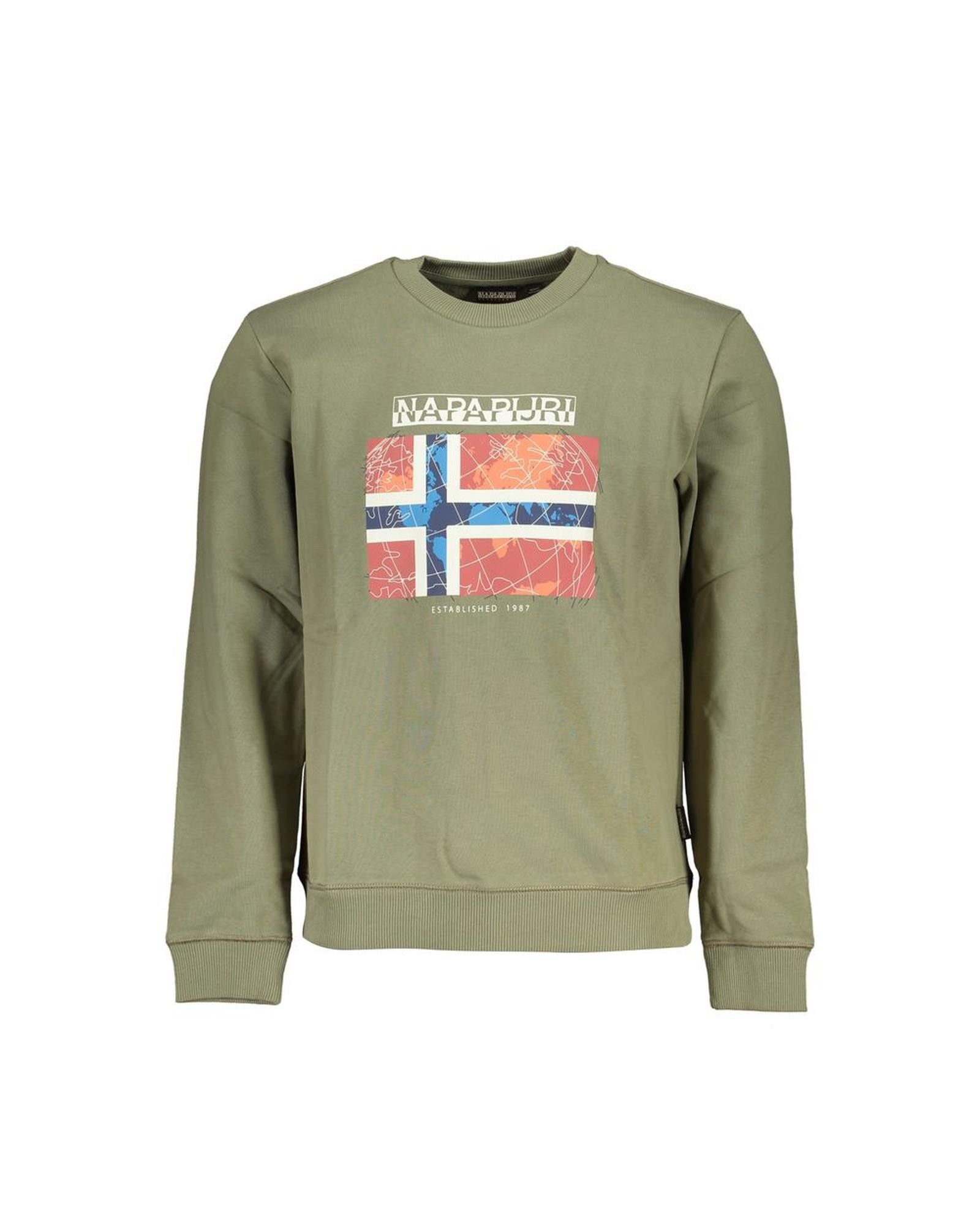 image of Napapijri Cotton Crewneck Sweatshirt With Logo Print in Green, Men's (Size XS)