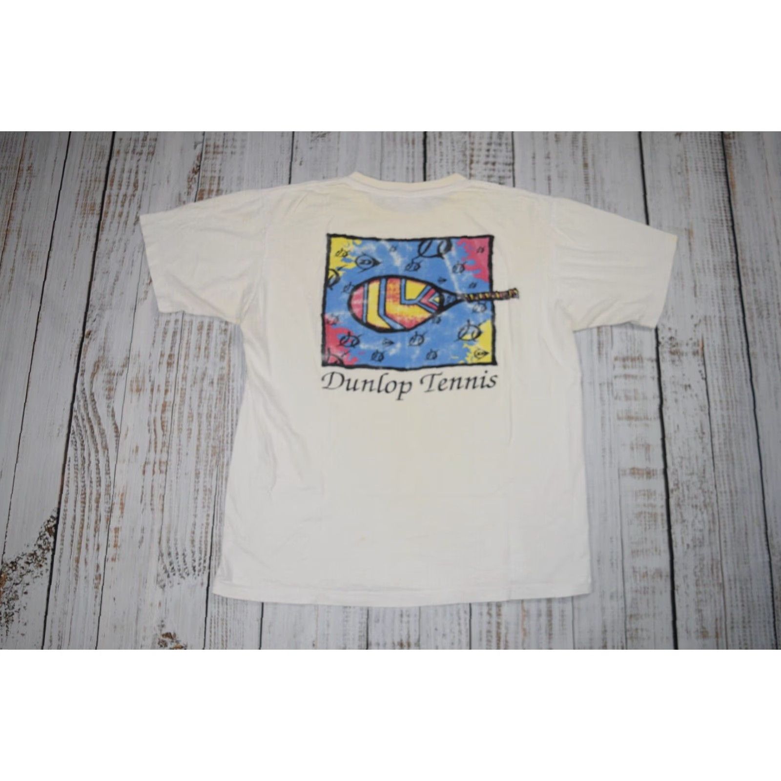 Dunlop VINTAGE ALLSPORT T-Shirt Shirt Men L White 90s Tennis Graphic Double-Sided Tropic Fish Abstract USA Tee L Mens Size US L / EU 52-54 / 3 - 3 Thumbnail