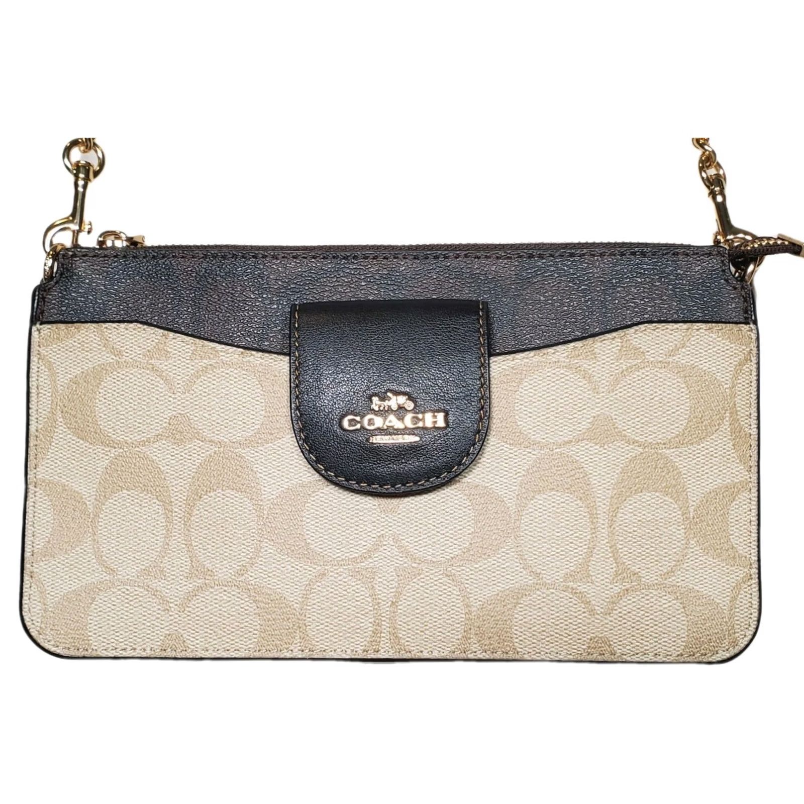 Coach Coach Crossbody Womens Small Poppy Card Case Block Signature Khaki Brown Black CA843 Chain Size ONE SIZE - 5 Thumbnail