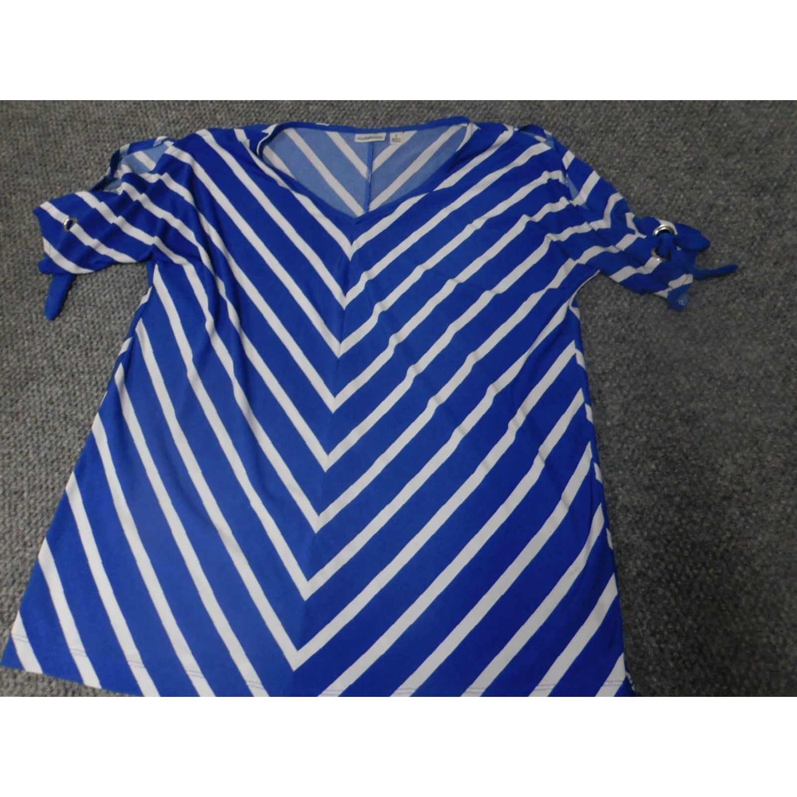 Croft & Barrow Croft & Barrow Womens Blouse S Blue Striped Crew Neck Pullover Short Sleeve Casual Regular Polyester Rayon Top Shirt Size S / US 4 / IT 40 - 3 Thumbnail