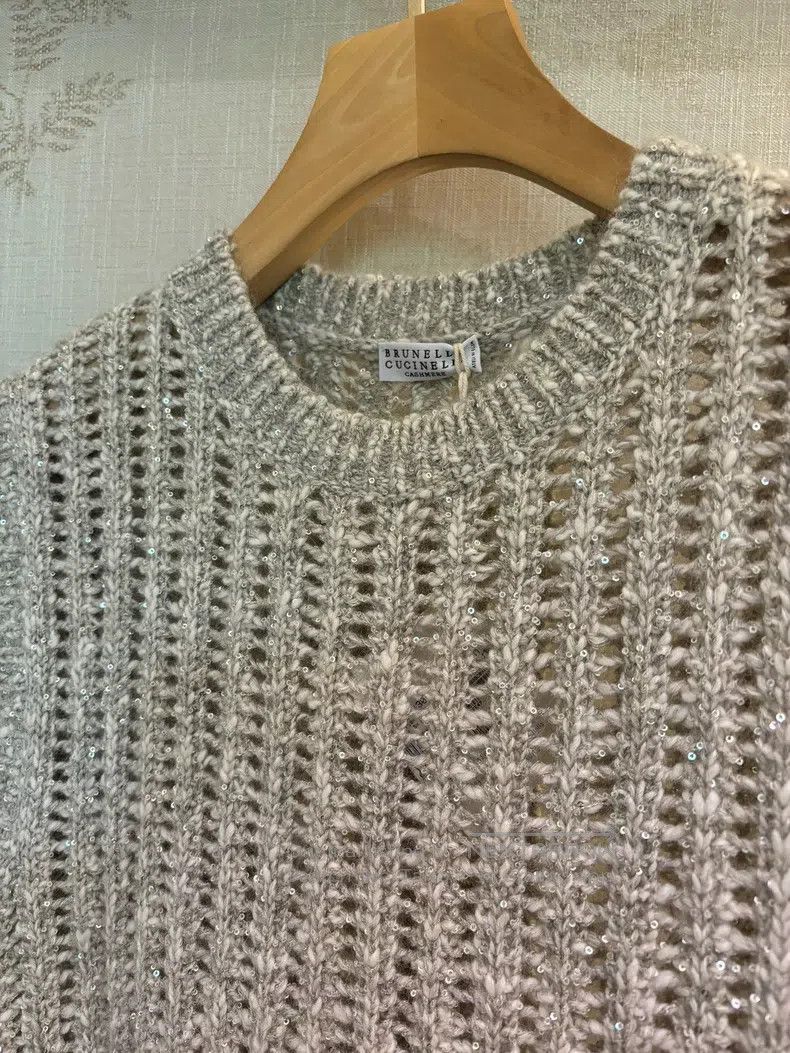 Brunello Cucinelli Brunello Cucinelli Women's Crew Neck Sequin Knit Mesh Swea Size M / US 6-8 / IT 42-44 - 3 Thumbnail
