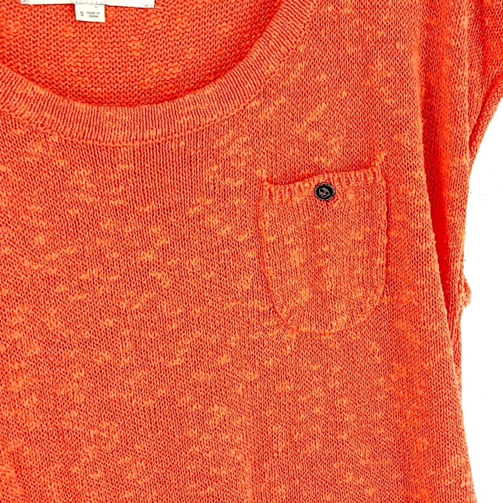 Ann Taylor Ann Taylor Loft Orange Knit Scoop Neck Cap Sleeve Front Pock Size S / US 4 / IT 40 - 2 Thumbnail