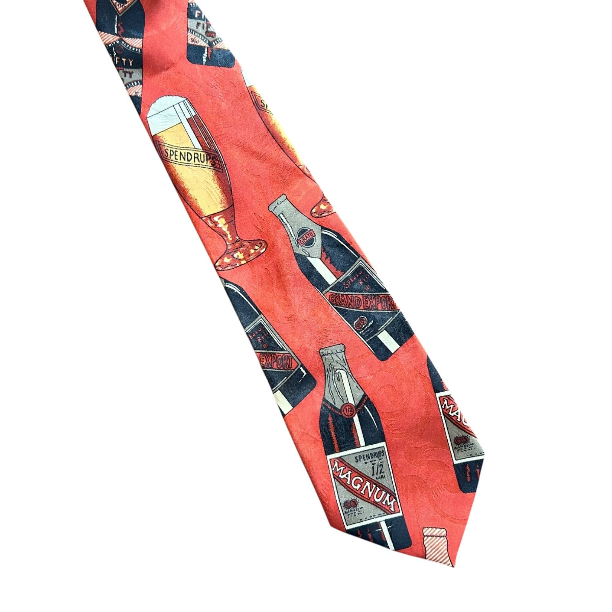 Vintage Burnt Orange Novelty Alcohol Print 100% Peacock Silk Tie Size ONE SIZE - 4 Thumbnail