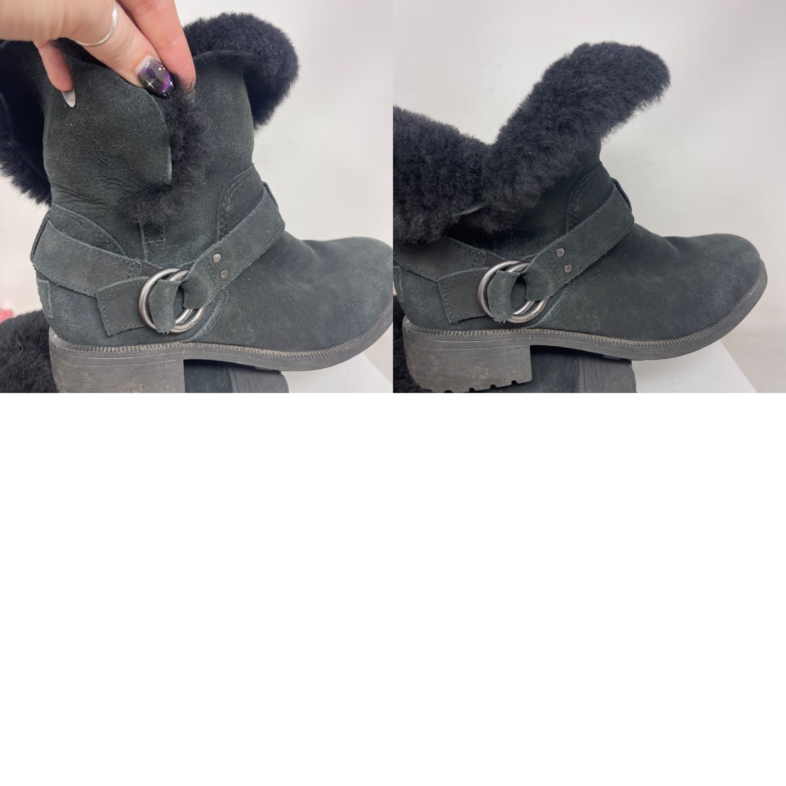 Ugg UGG Bodie Boots Women 8 Black Suede Sheepskin Lined Ankle Boot - Pull On - Buckle - Leather Shearling - Flat Heel - Motorcycle, 90s, Fall - Womens Size US 8 / IT 38 - 10 Thumbnail