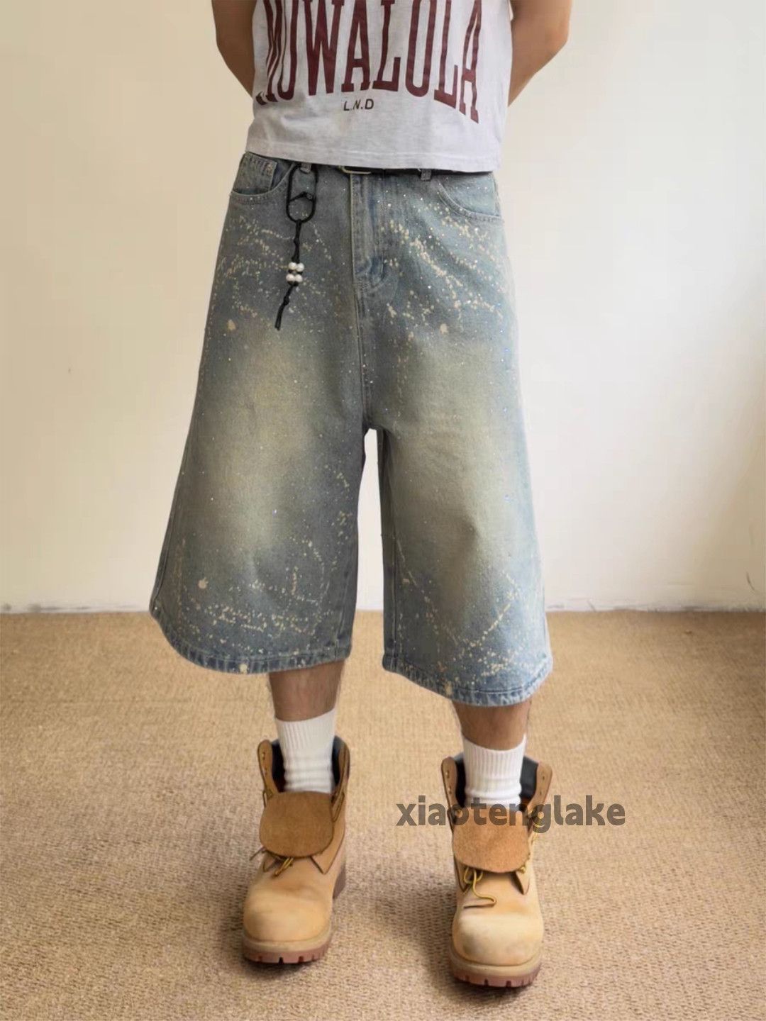 之助　Washed Distresed Denim Shorts Jean zx washed faded distressed wide Leg flared shorts | Grailed