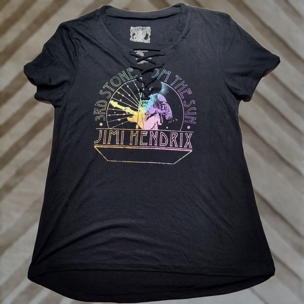 Vintage Jimi Hendrix T-Shirt Women Medium Black LaceUp Henley 3rd Stone From The Sun NEW Size M / US 6-8 / IT 42-44 - 1 Thumbnail