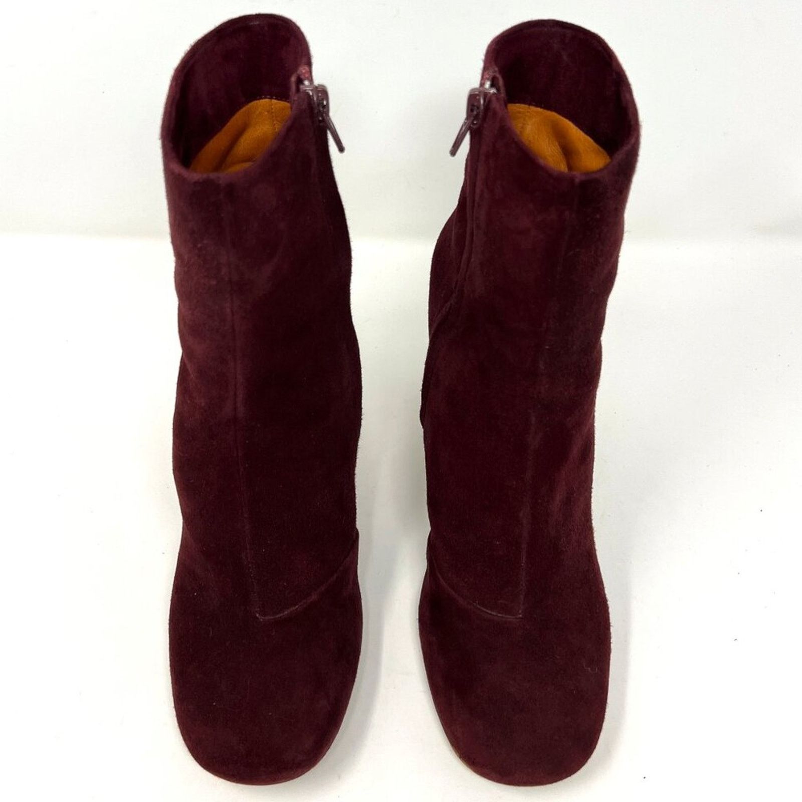 Celine Celine Dark Cherry Suede Mid-Calf Boots Silver Block Heel Size US 7.5 / IT 37.5 - 2 Thumbnail