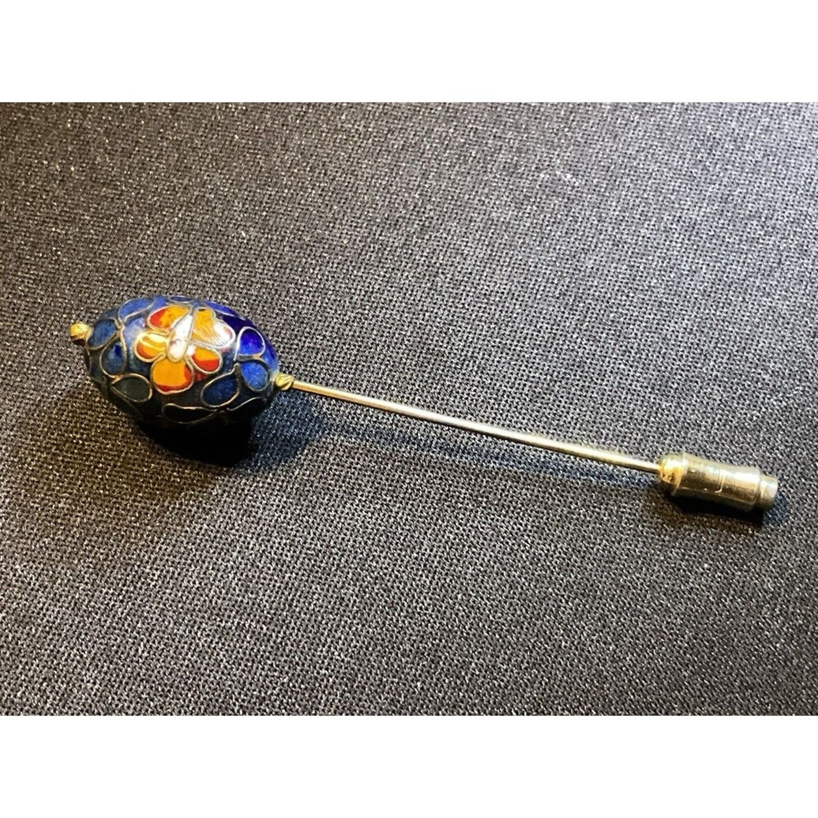 Other Vintage Cloisonné Hat Pin Oval Egg Shaped Floral Design Size ONE SIZE - 1 Thumbnail