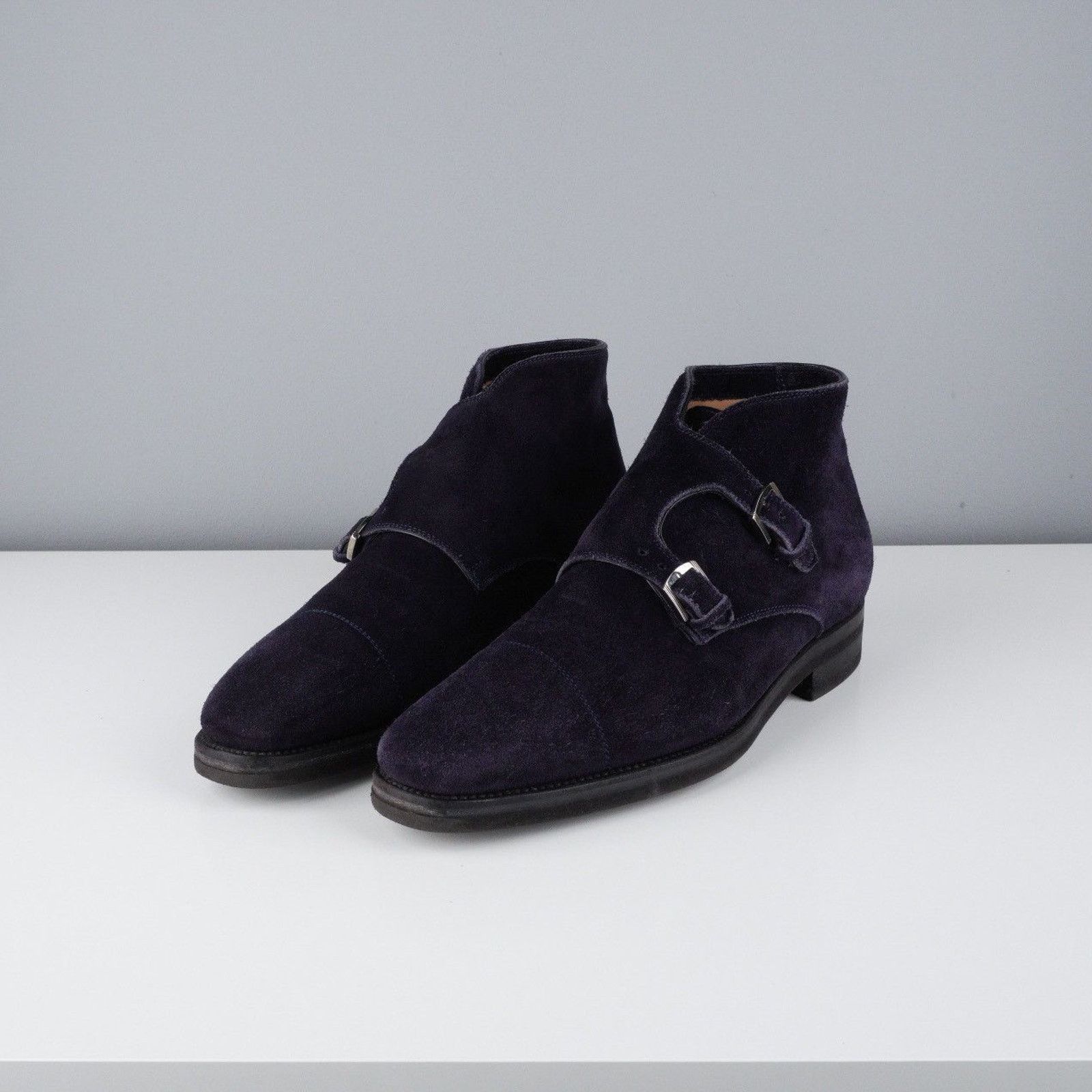 Kiton Doble Buckle Dark Blue Suede Leather Boots Shoes, Men's (Size 7)