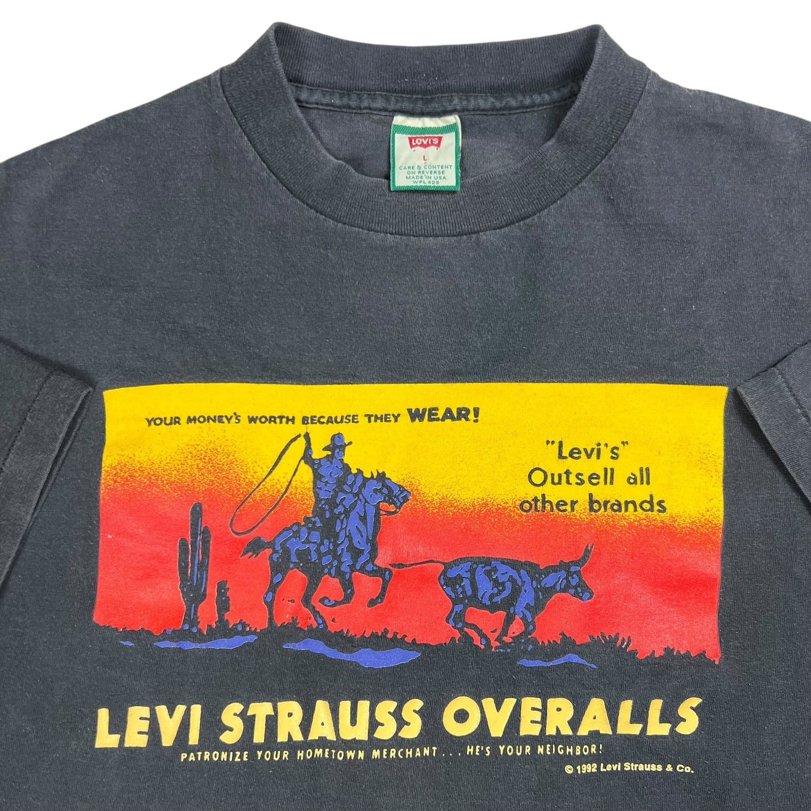 Levi's × Vintage 1992 Levi’s Levi Strauss Overalls Cowboy faded denim tee Size US L / EU 52-54 / 3 - 2 Thumbnail