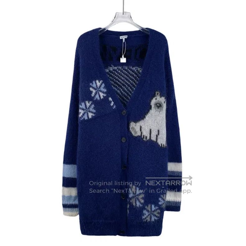 Loewe Loewe Navy Blue Snowflake Embroidered Mohair Single-Breast Size S / US 4 / IT 40 - 1 Thumbnail