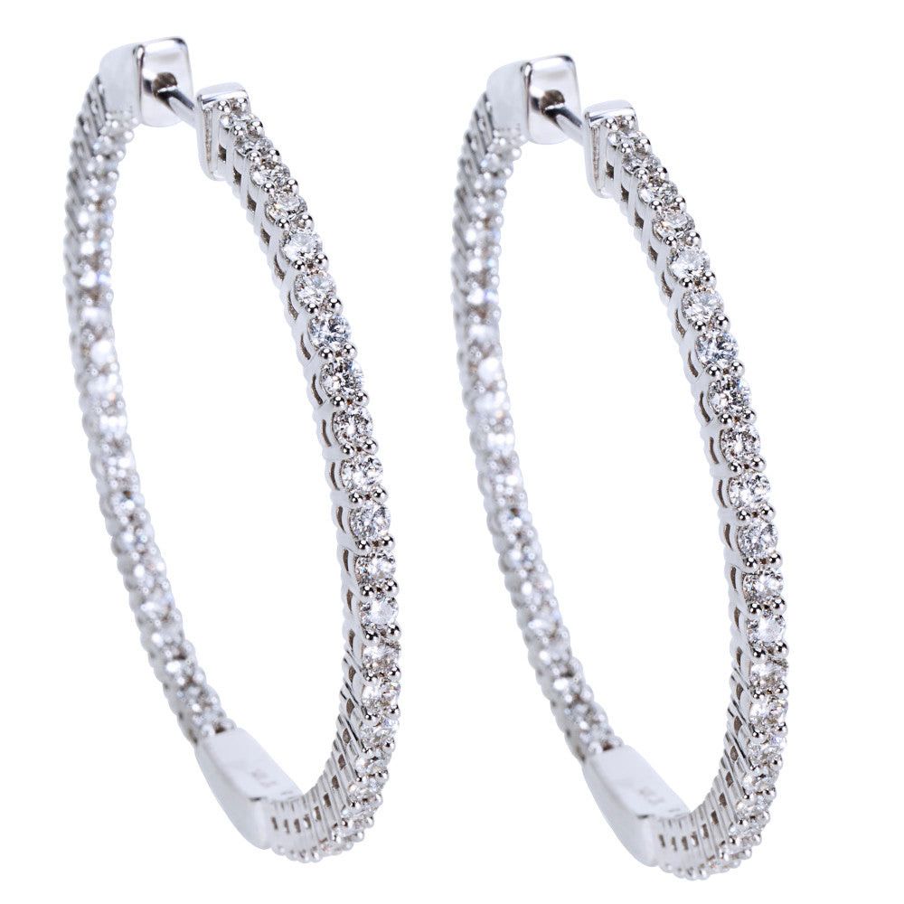 Other 14K White Gold Round Cut Diamond Hoop Earrings (1.53 CTW) Size ONE SIZE - 1 Thumbnail