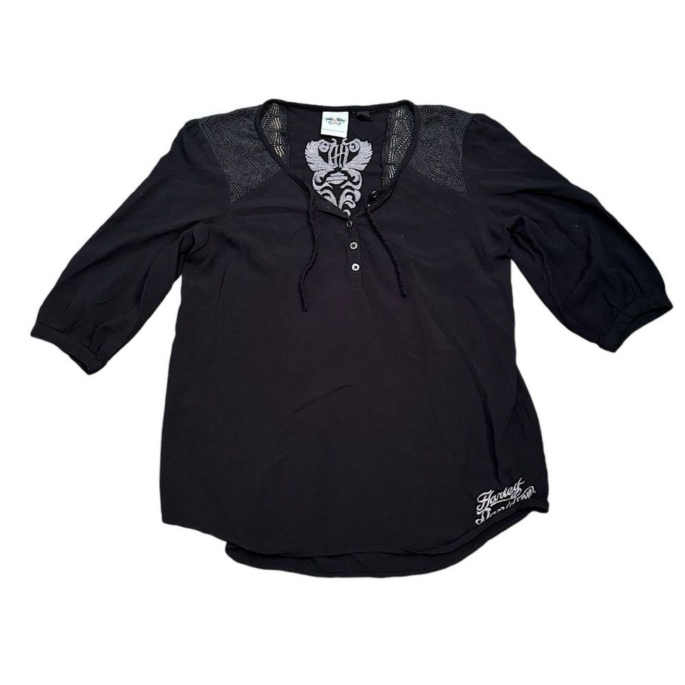 Harley Davidson Harley Davidson Moto S Black V Neck 3/4 Sleeve Blouse Biker Size S / US 4 / IT 40 - 1 Thumbnail