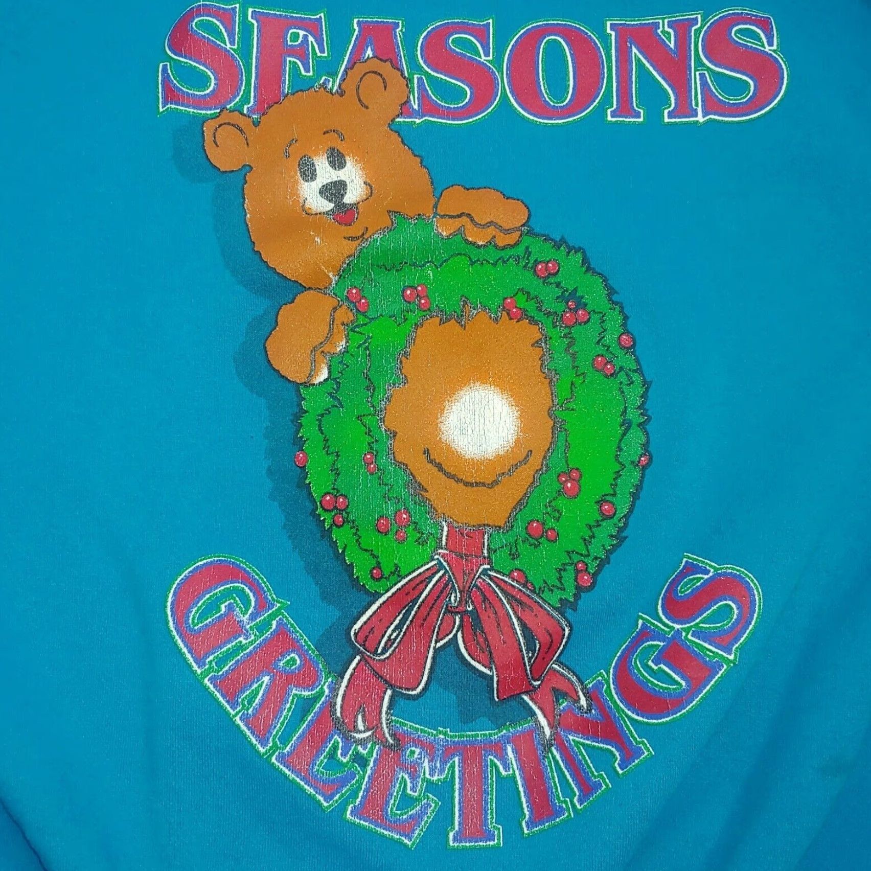 Vintage VINTAGE Seasons Greetings Sweatshirt Turquoise Large XL Unisex Adults Size US XL / EU 56 / 4 - 2 Thumbnail