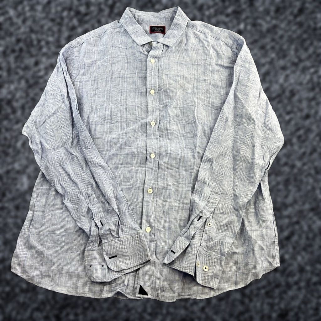 UNTUCKit UNTUCKit Shirt Mens XL Blue Check Long Sleeve Button Up 100% Linen Casual Adult Size US XL / EU 56 / 4 - 1 Thumbnail