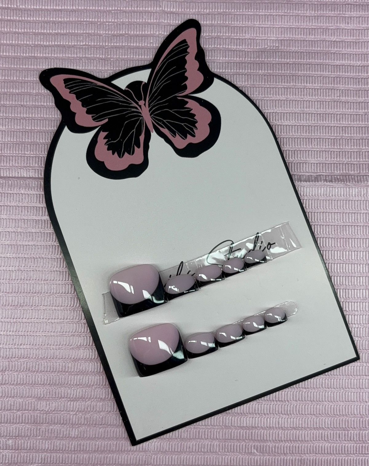 Handmade press on toenails pink nude black French tips handmade gel Size ONE SIZE - 8 Thumbnail