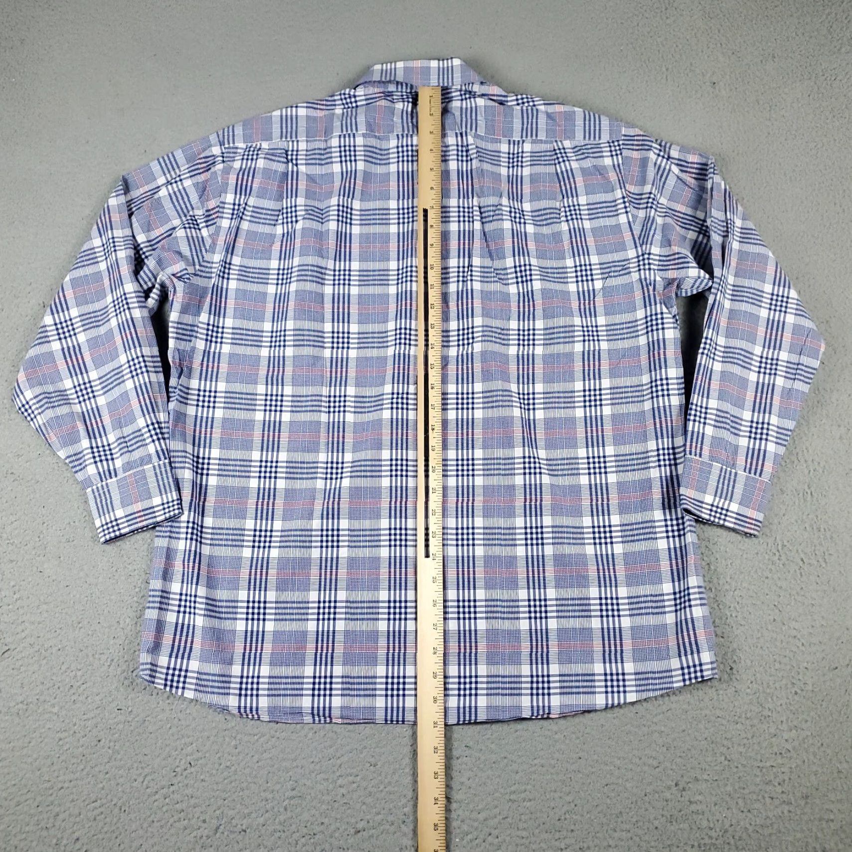 Tommy Hilfiger Tommy Hilfiger Dress Shirt Mens 17 Blue Plaid Long Sleeve Button Up 100% Cotton Classic Preppy Size 46R - 3 Thumbnail