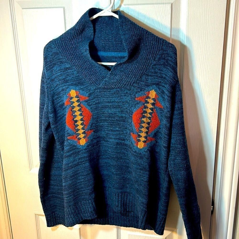 Roark Size medium men’s Roark cotton Aztec cowl sweater Size US M / EU 48-50 / 2 - 2 Thumbnail
